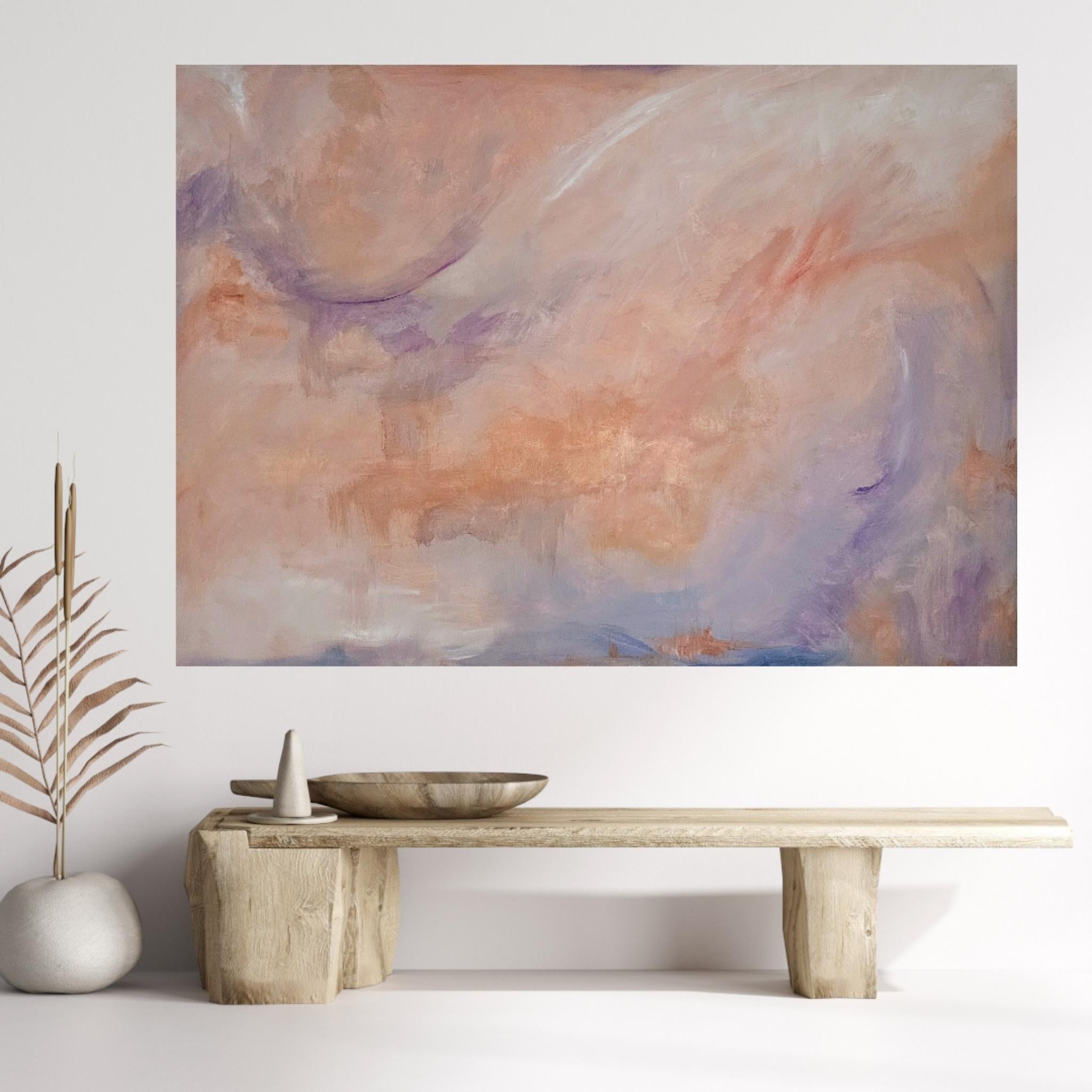 Avalon - Large tranquil peach color abstract painting For Sale 3