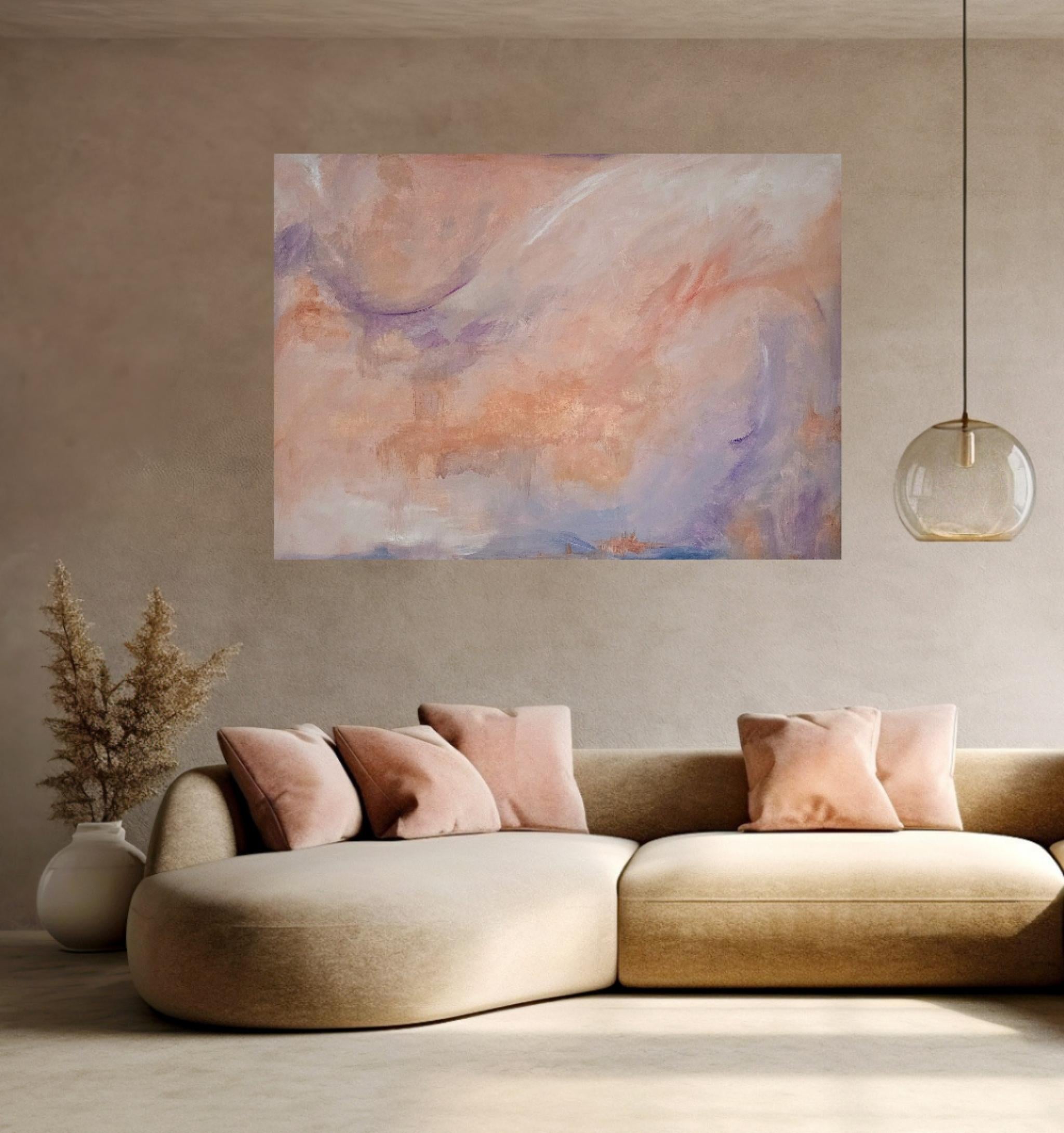 Avalon - Large tranquil peach color abstract painting For Sale 4