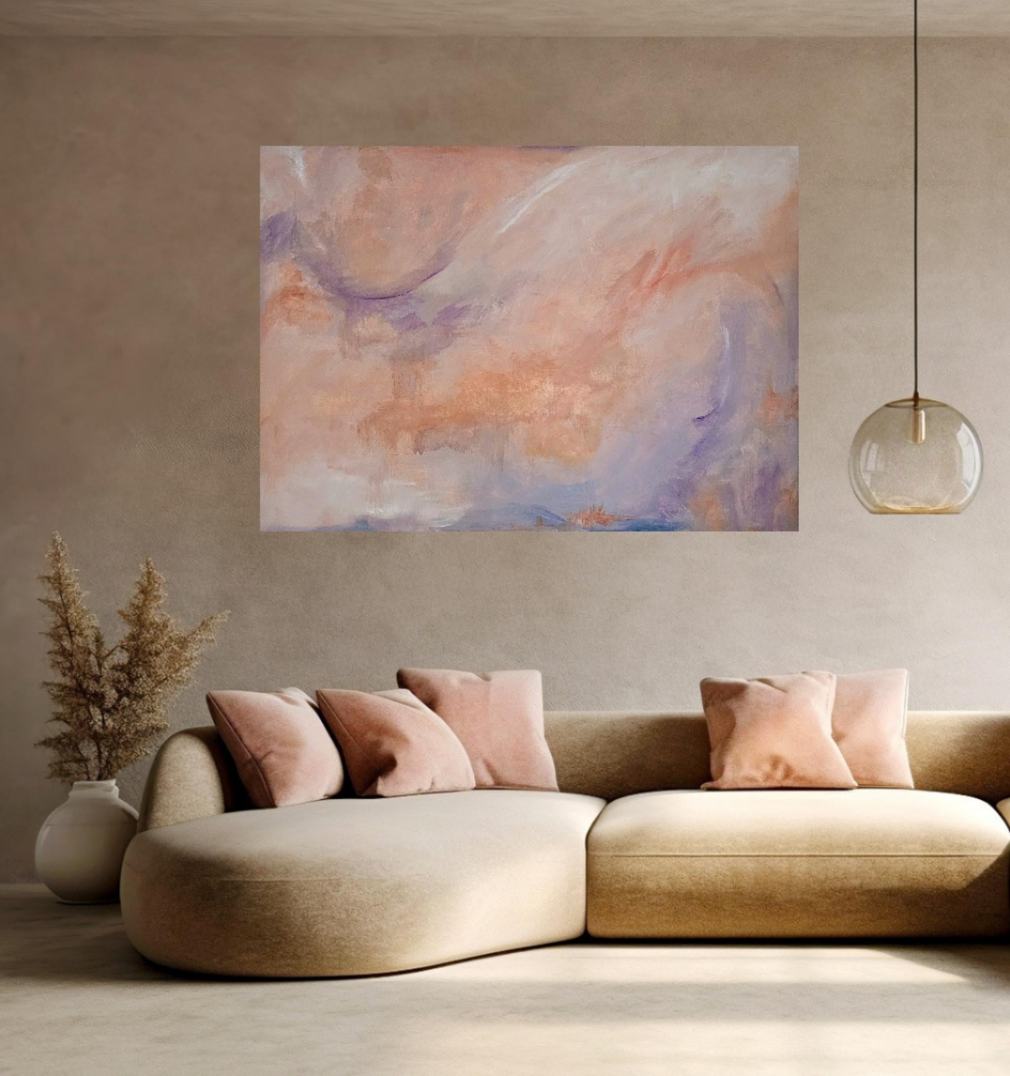 Avalon - Large tranquil peach color abstract painting For Sale 3