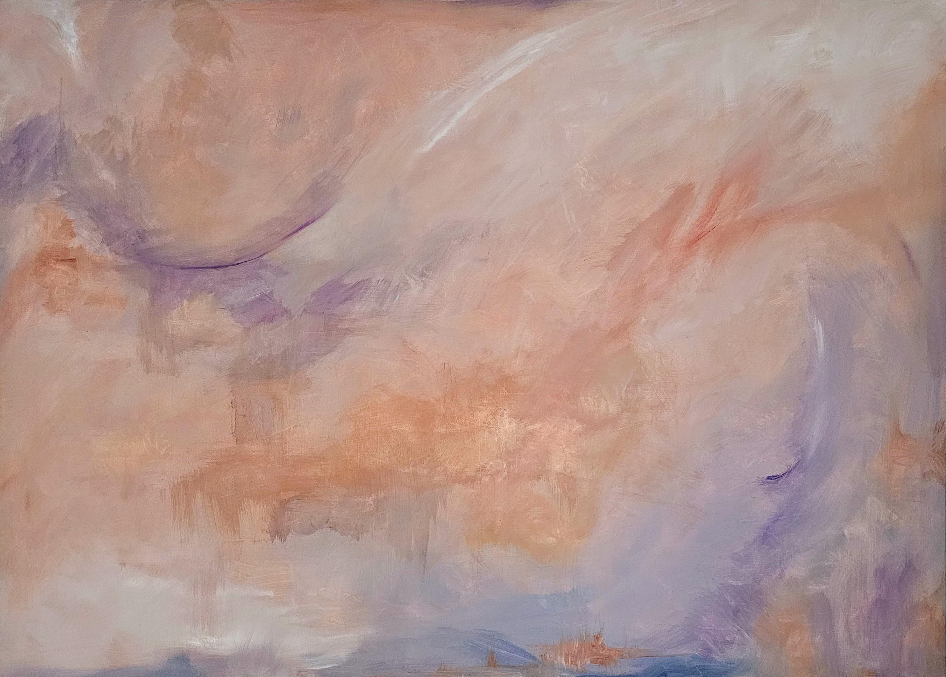 Jennifer L. Baker Abstract Painting - Avalon - Large tranquil peach color abstract painting