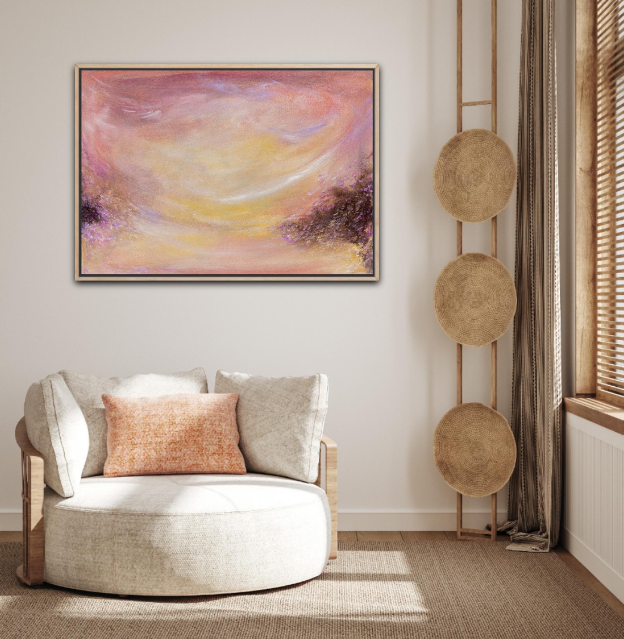 Ballata del vento - Quadro impressionista astratto di un caldo tramonto in vendita 5