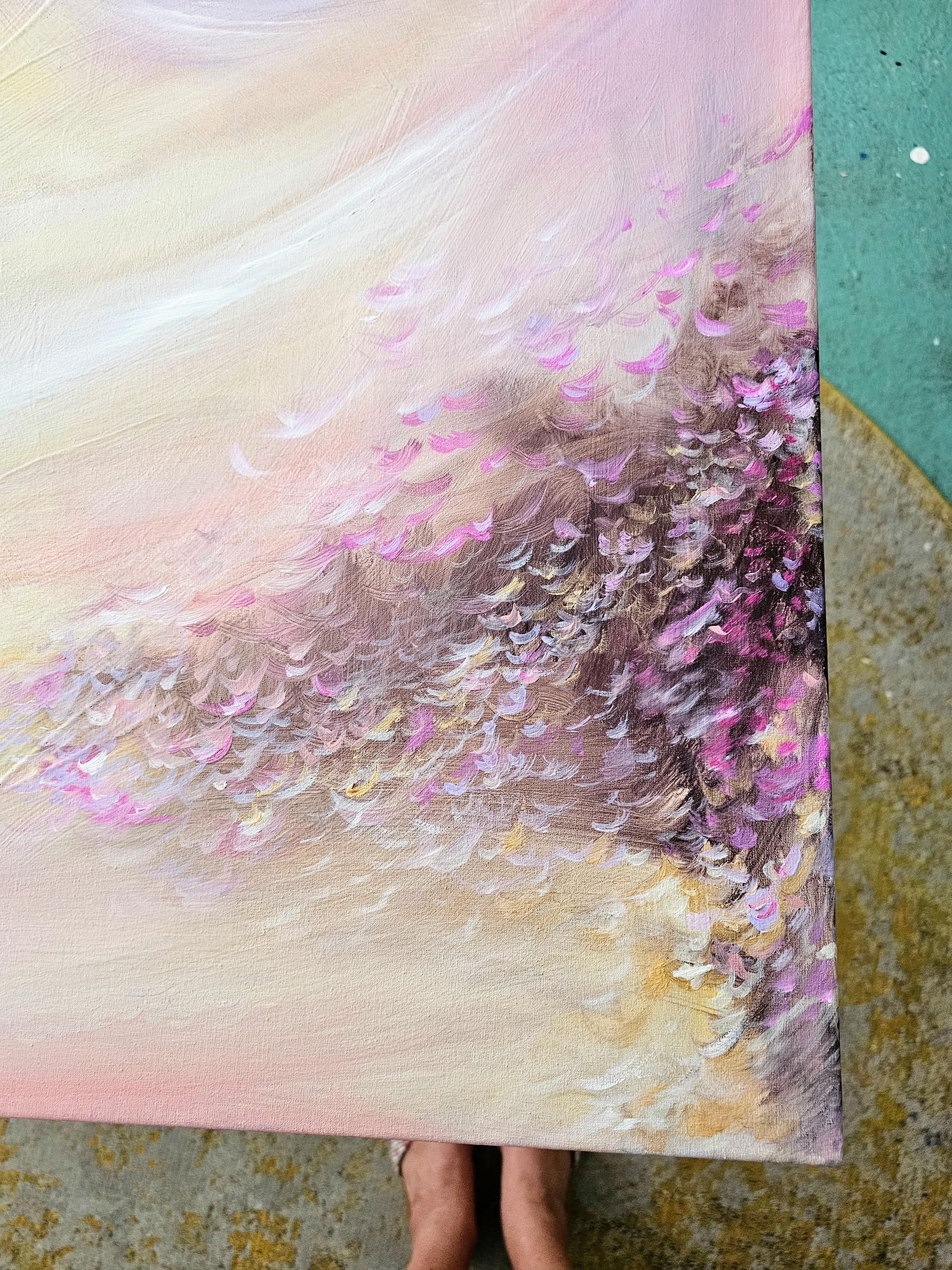 Ballata del vento - Quadro impressionista astratto di un caldo tramonto in vendita 7