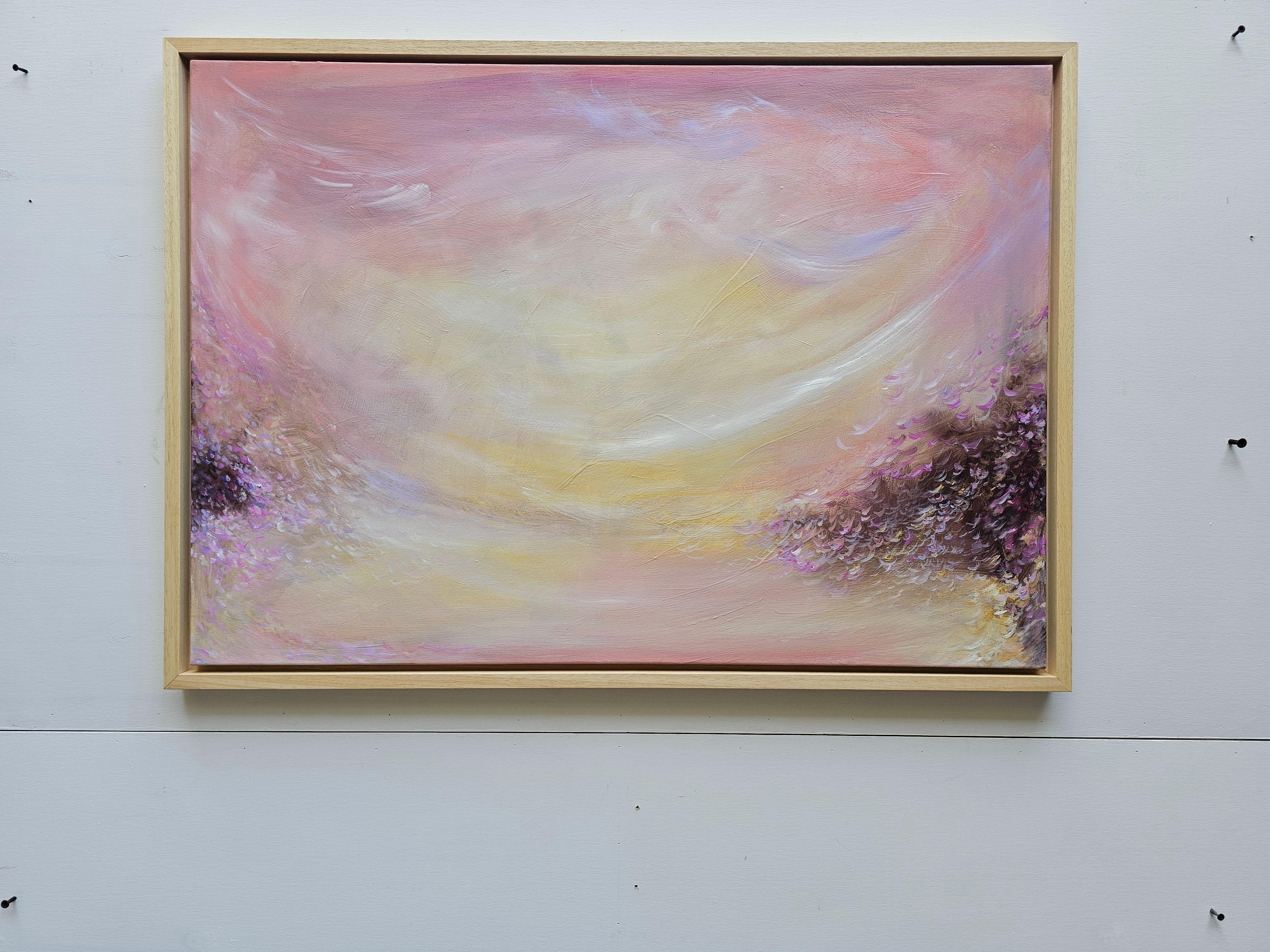 Ballata del vento - Quadro impressionista astratto di un caldo tramonto - Landscape Painting Marrone di Jennifer L. Baker