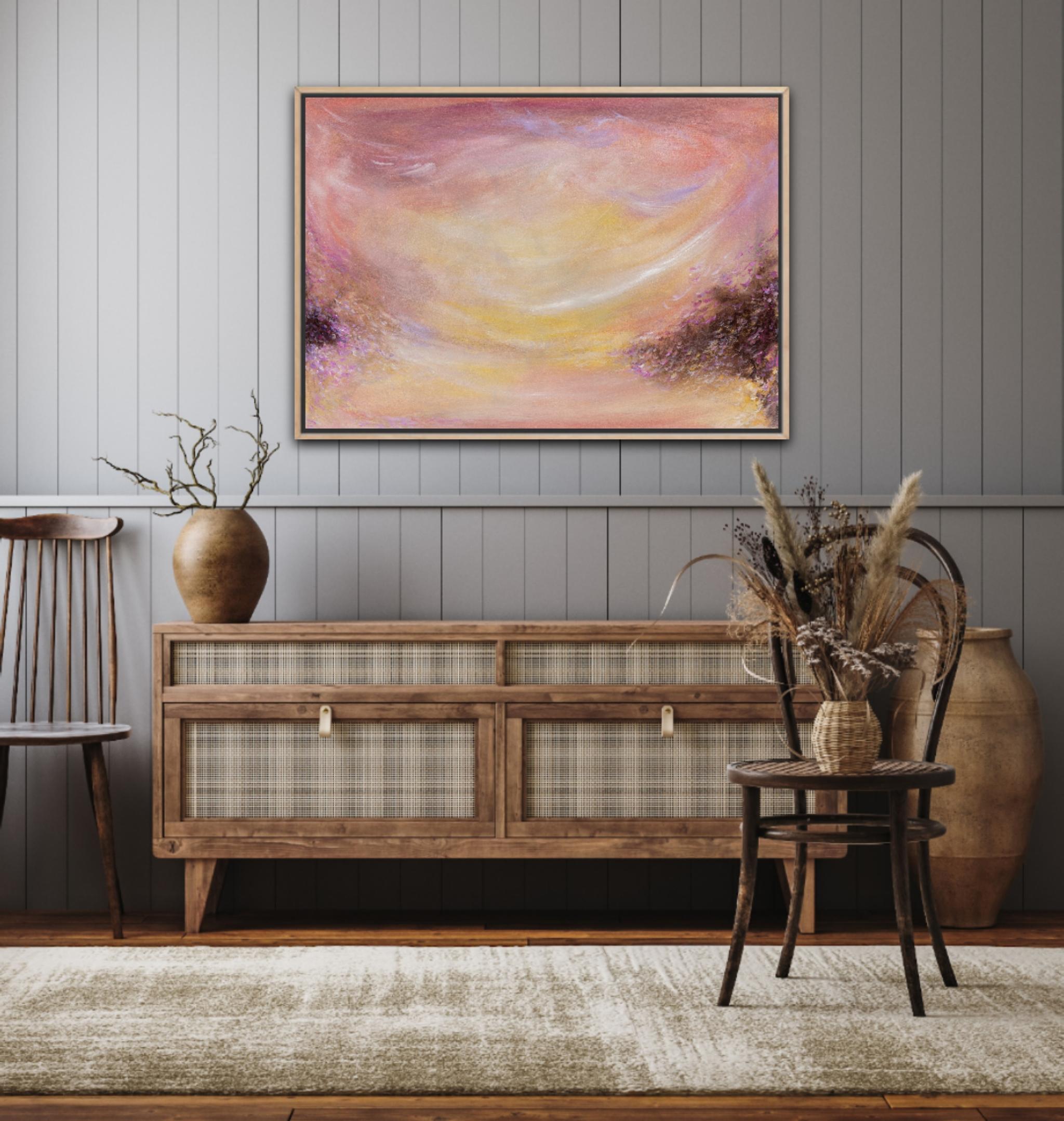 Ballata del vento - Quadro impressionista astratto di un caldo tramonto in vendita 4
