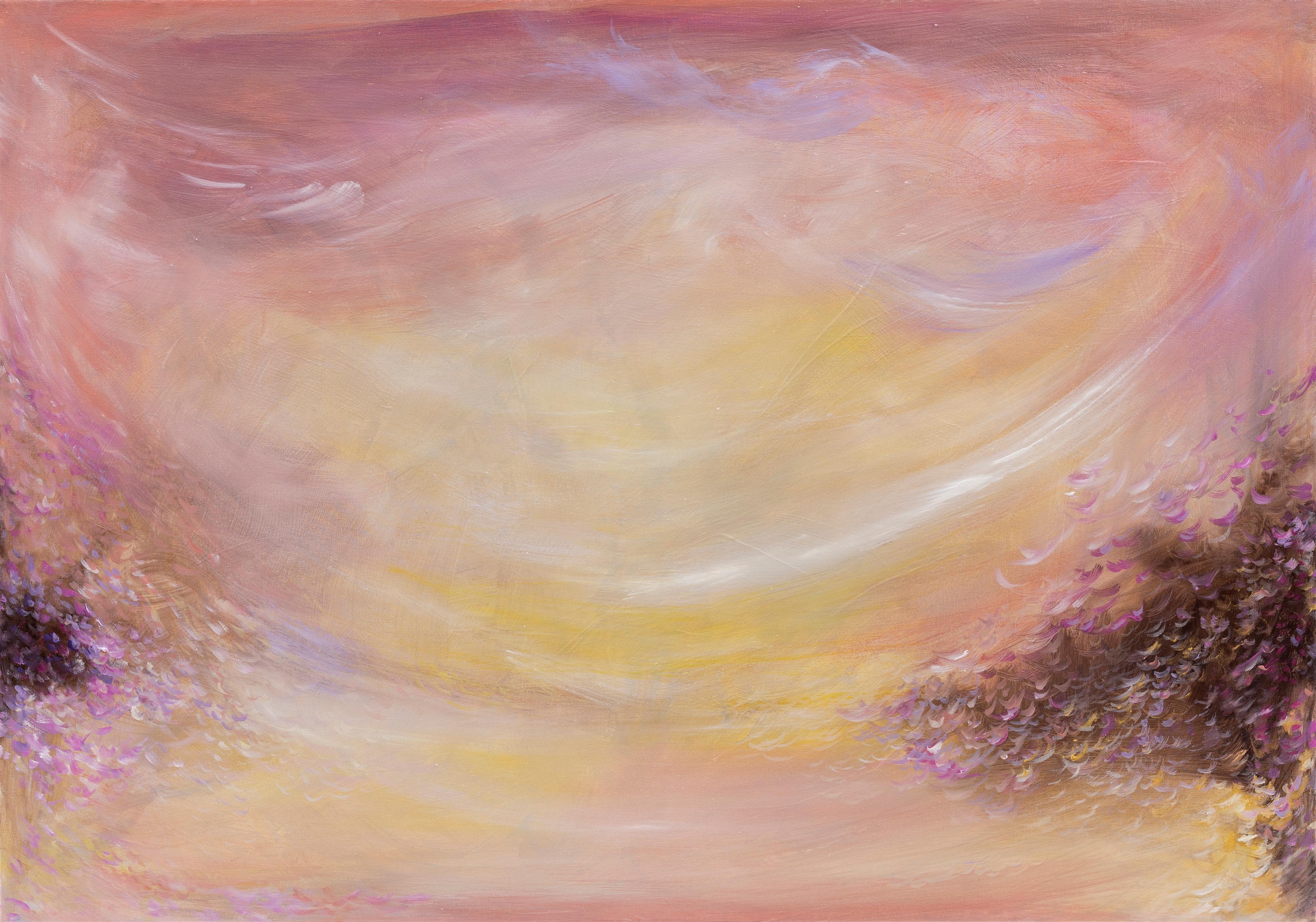 Jennifer L. Baker Abstract Painting - Ballad of the wind - Abstract impressionist warm sunset painting