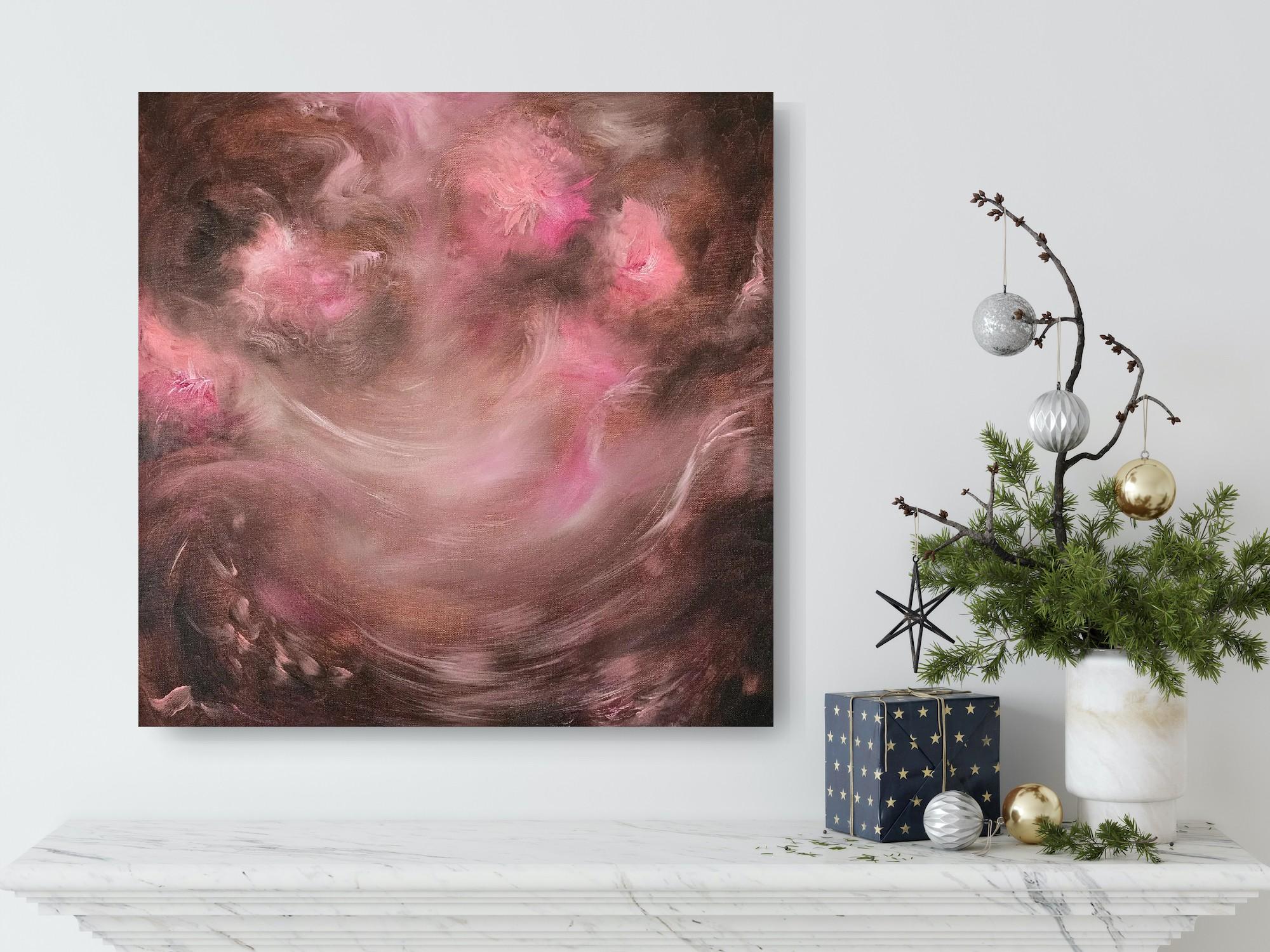 Ballerina - Dreamy brown and pink abstract impressionist painting For Sale 6