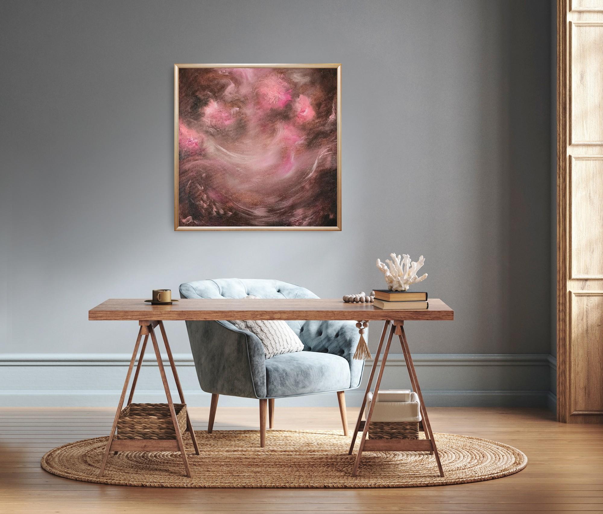Ballerina - Dreamy brown and pink abstract impressionist painting For Sale 8