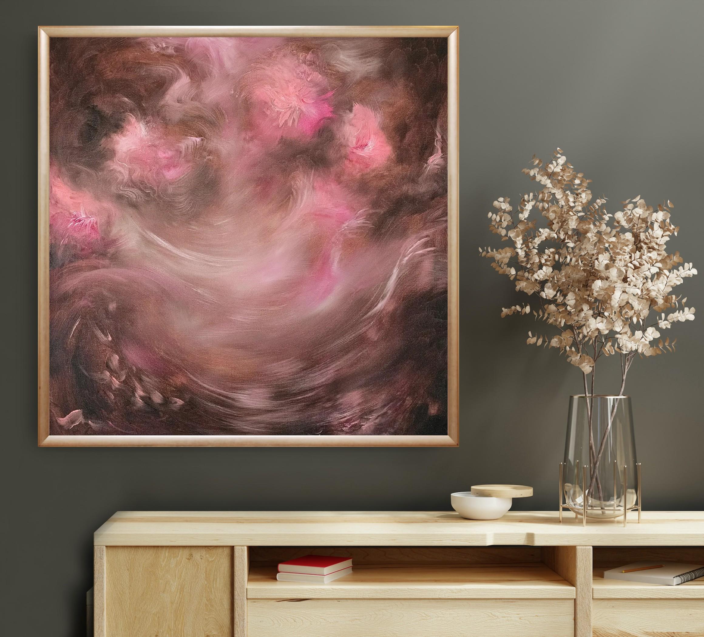 Ballerina - Dreamy brown and pink abstract impressionist painting For Sale 7