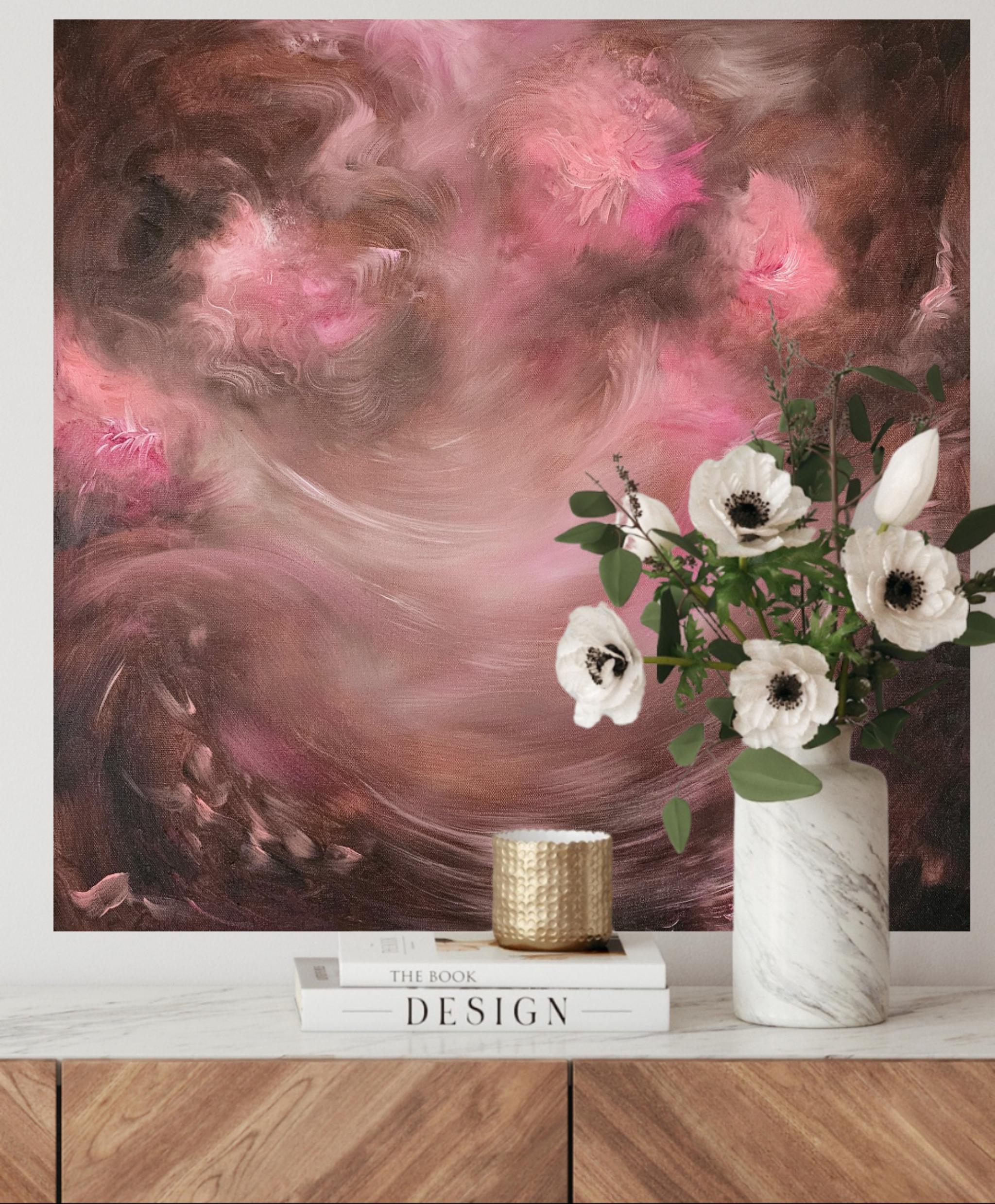 Ballerina - Dreamy brown and pink abstract impressionist painting For Sale 2