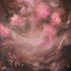 Ballerina - Verträumtes abstraktes impressionistisches Gemälde in Braun und Rosa
