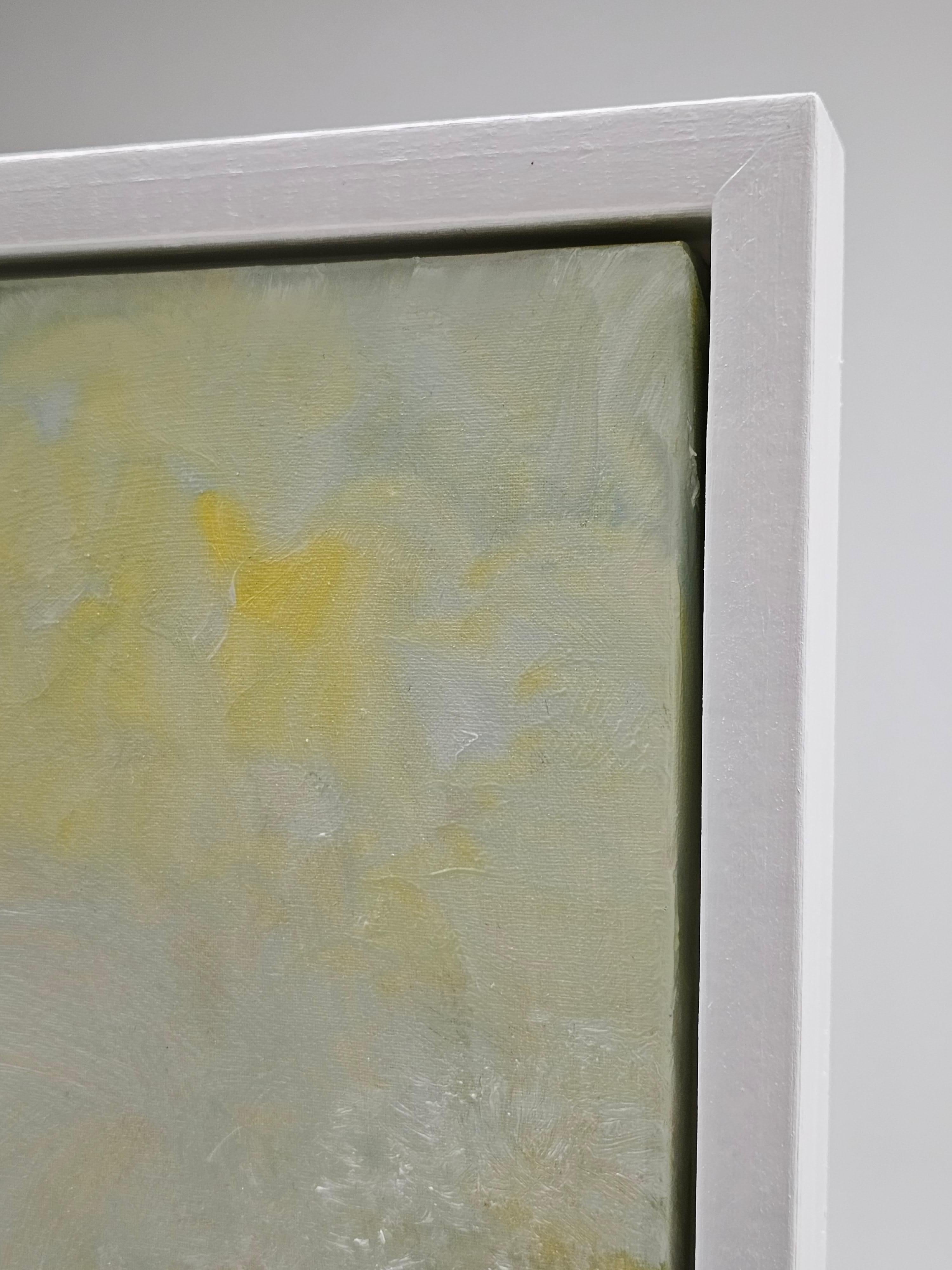 Born in spring - Soft green and gold abstract landscape painting For Sale 1