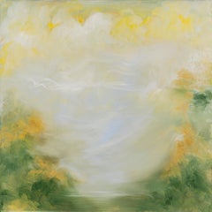 Born in spring - Soft green and gold abstract landscape painting