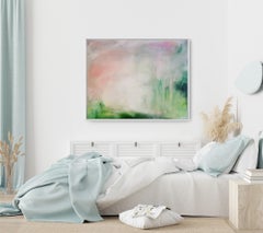 ¿Puedo volver a casa en verano? - Gran cuadro abstracto verde suave sobre paisaje