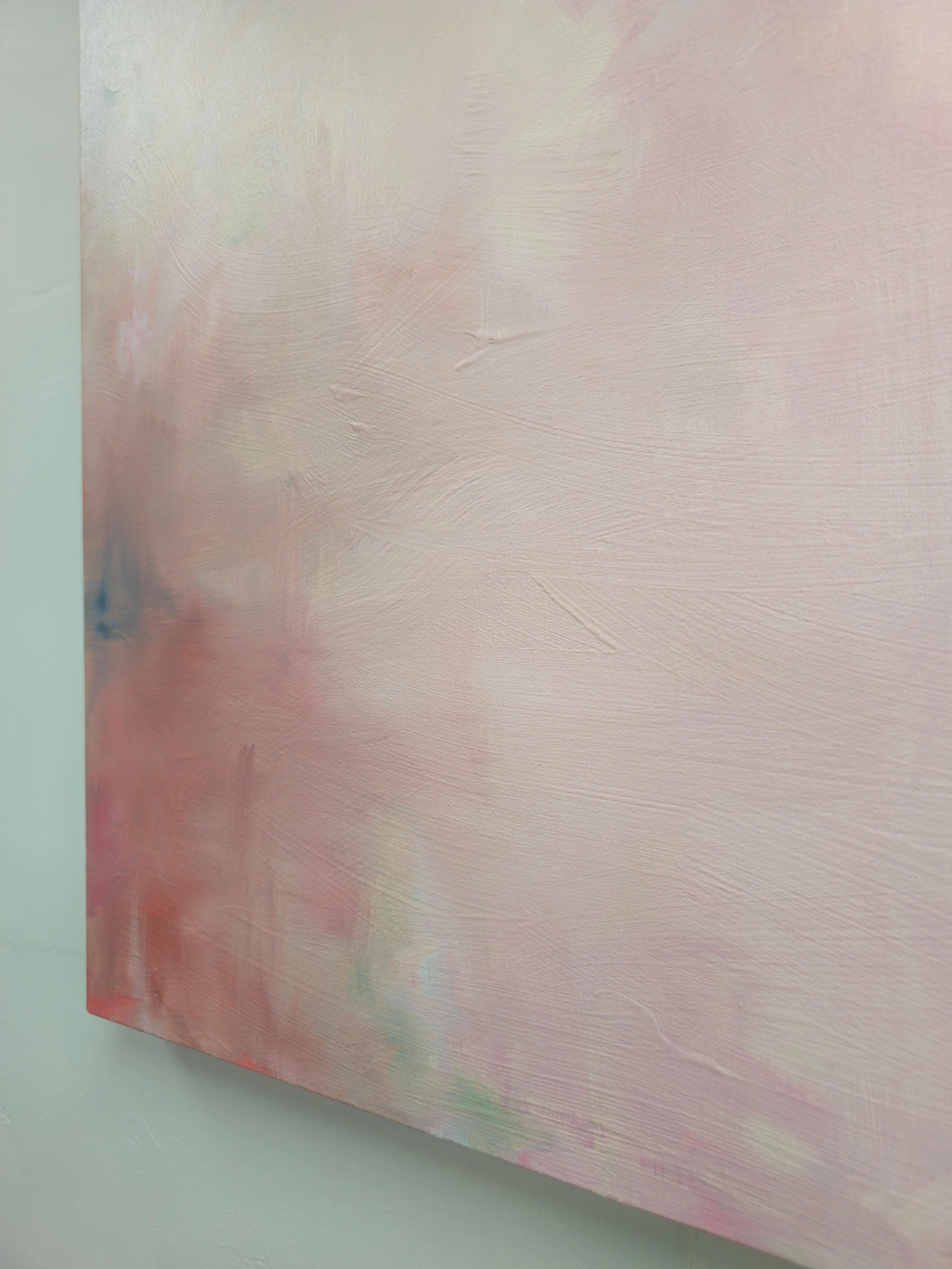 Celestial - Large white and pink minimalist abstract landscape painting For Sale 5