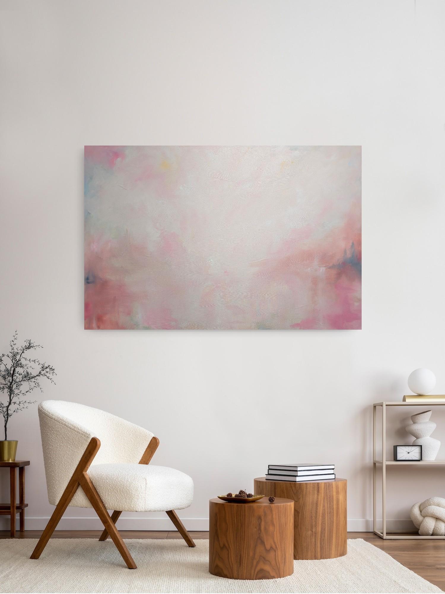 Celestial - Large white and pink minimalist abstract landscape painting For Sale 9
