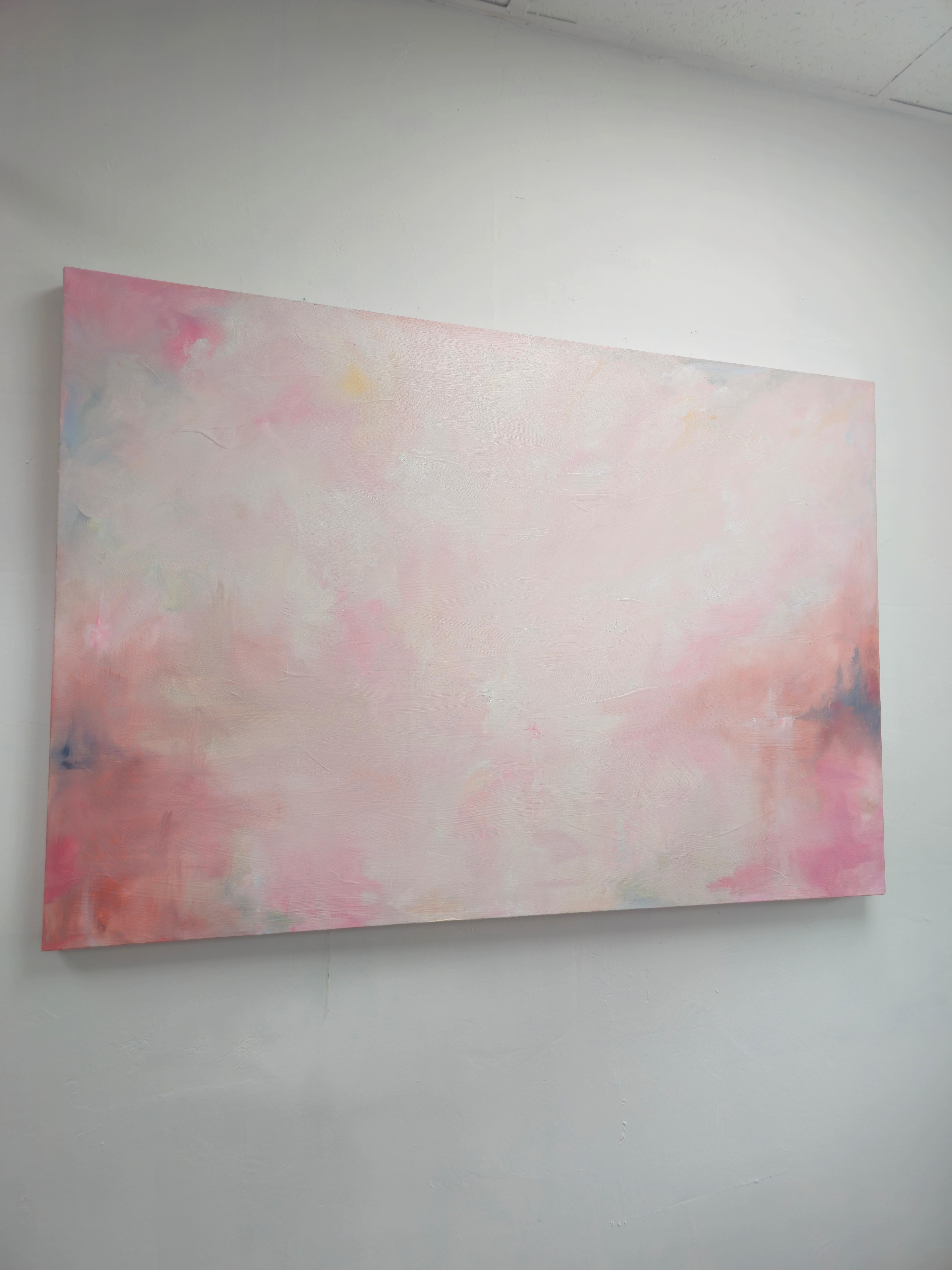 Celestial - Large white and pink minimalist abstract landscape painting - Contemporary Painting by Jennifer L. Baker