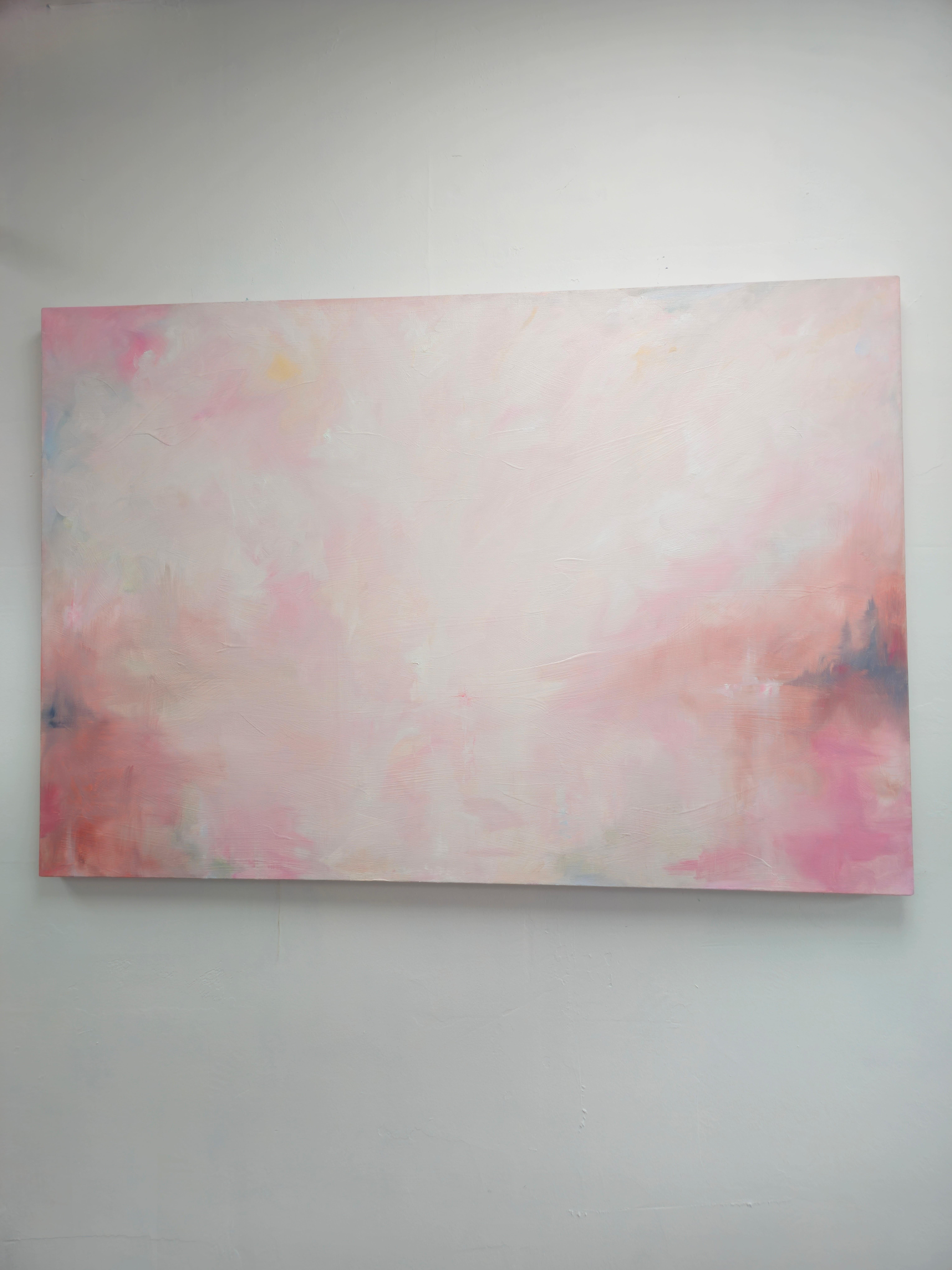 Celestial - Large white and pink minimalist abstract landscape painting For Sale 10