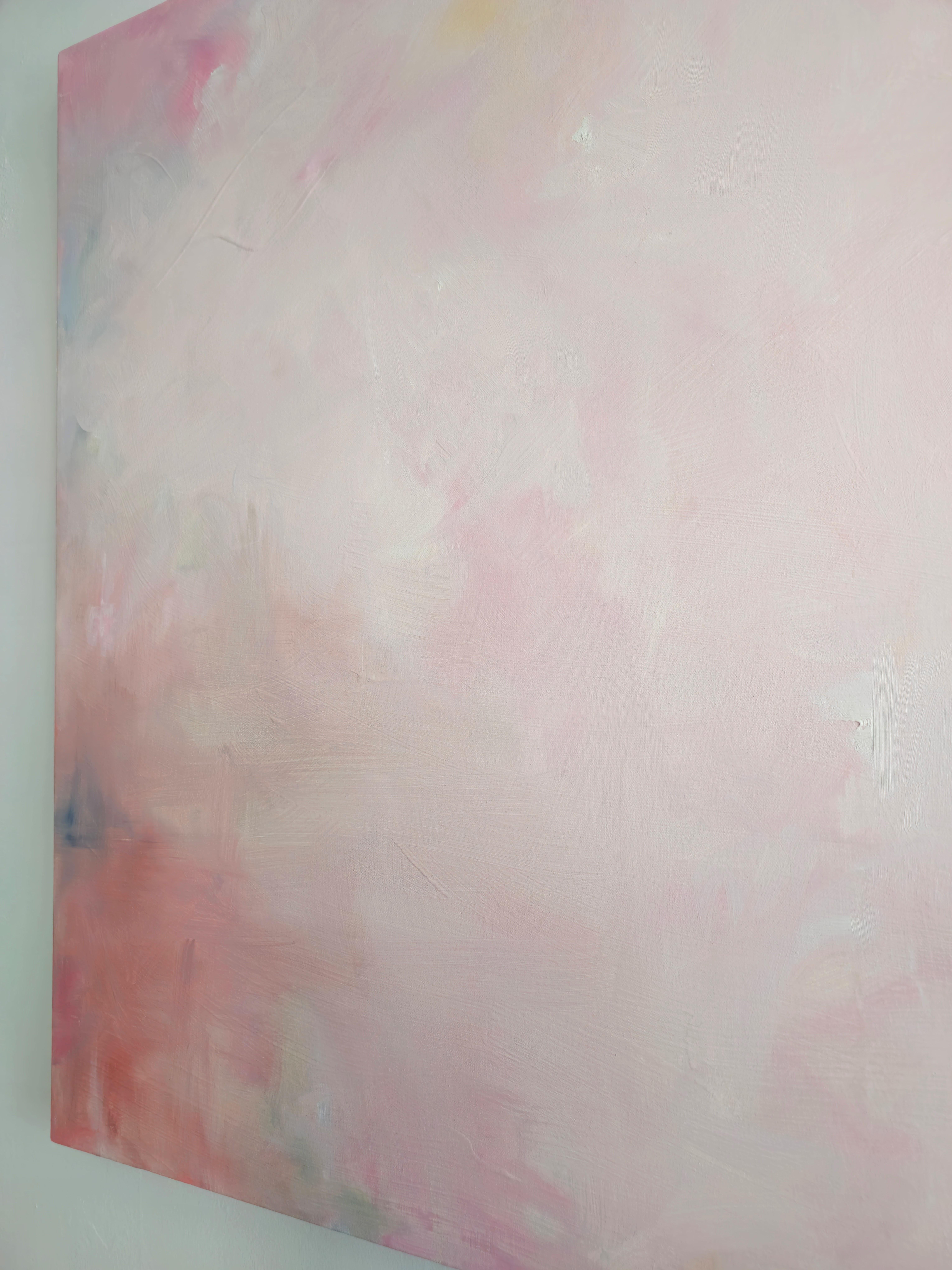 Celestial - Large white and pink minimalist abstract landscape painting For Sale 11
