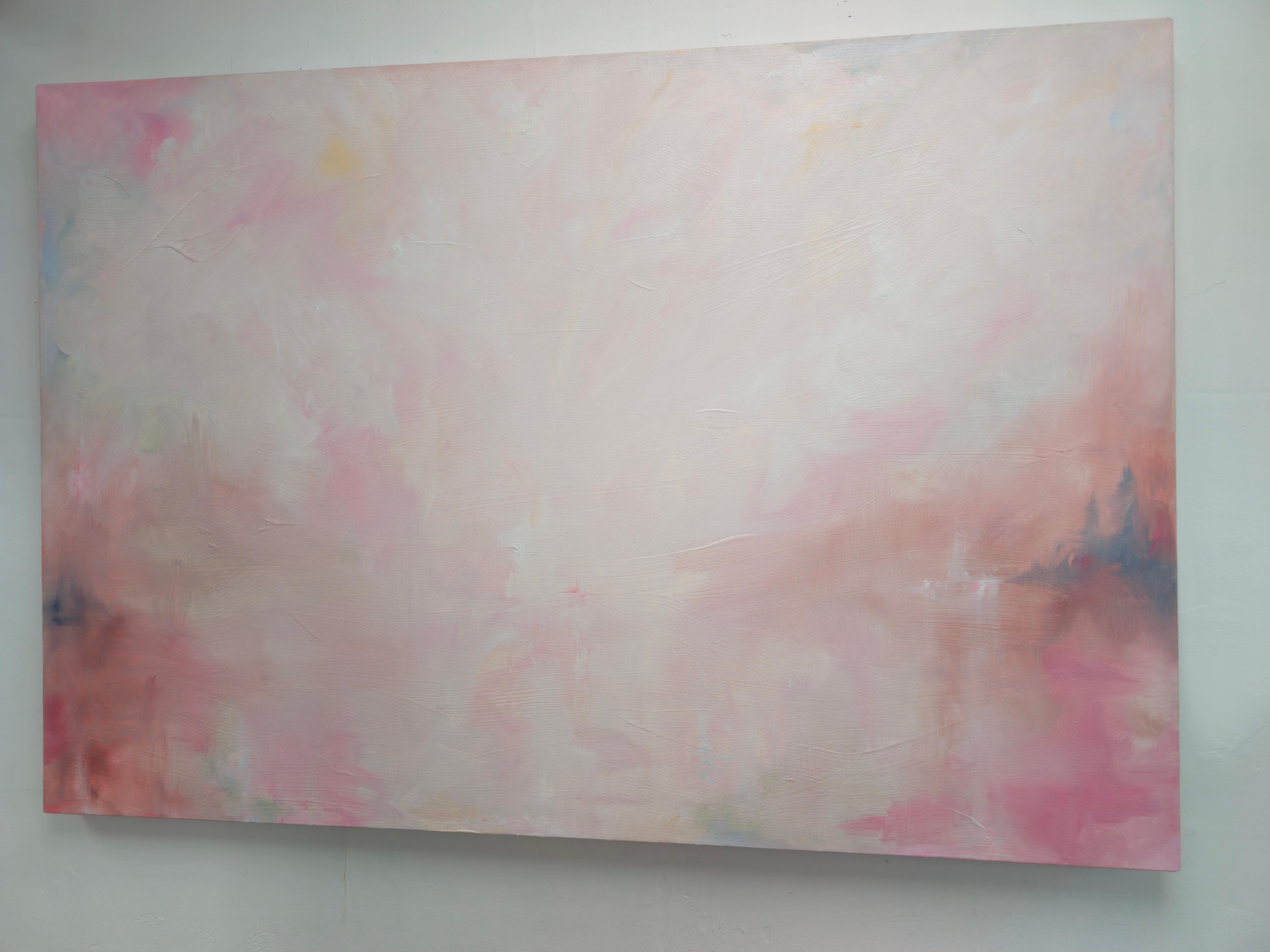 Celestial - Large white and pink minimalist abstract landscape painting For Sale 2