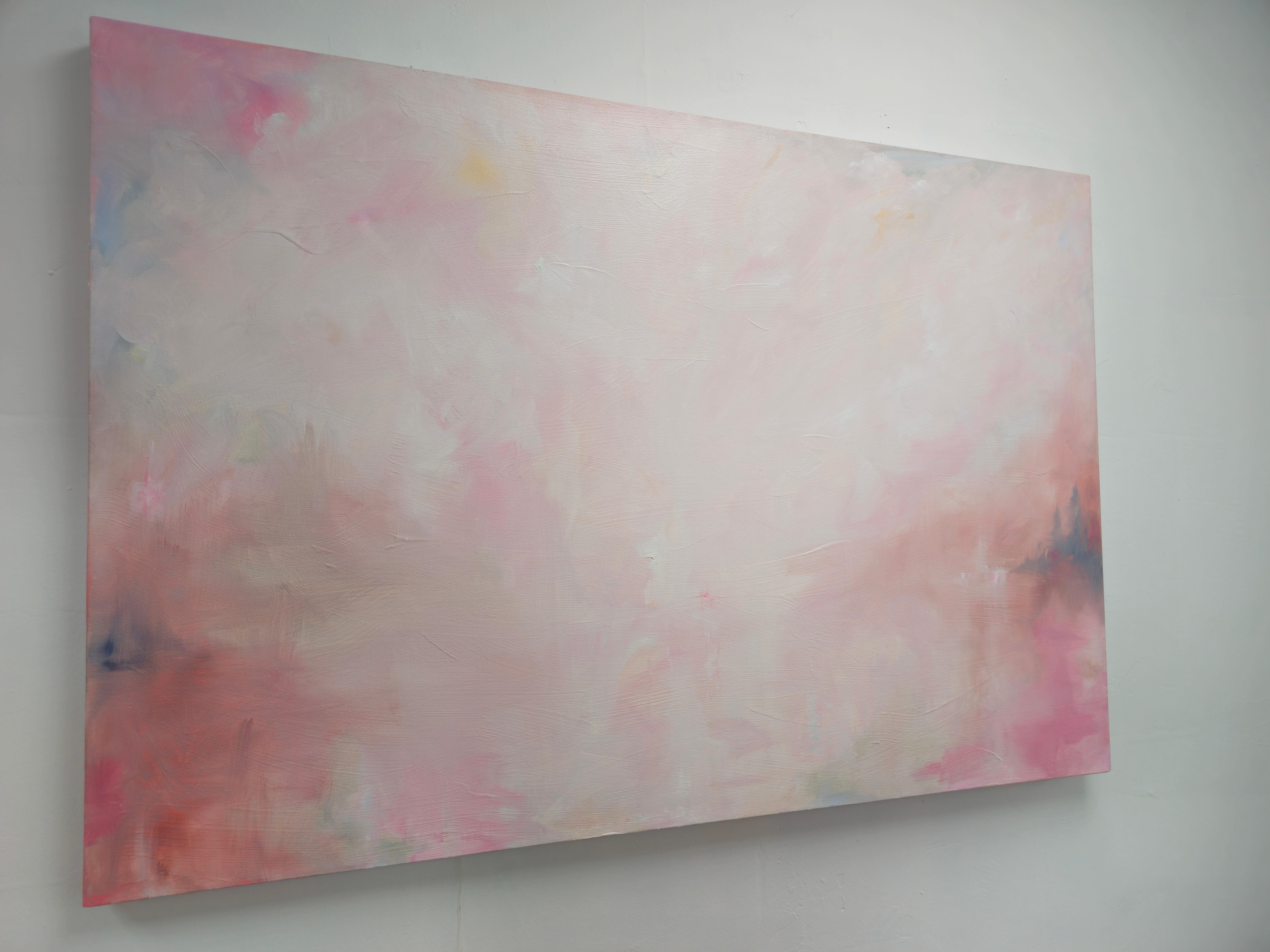 Celestial - Large white and pink minimalist abstract landscape painting For Sale 3