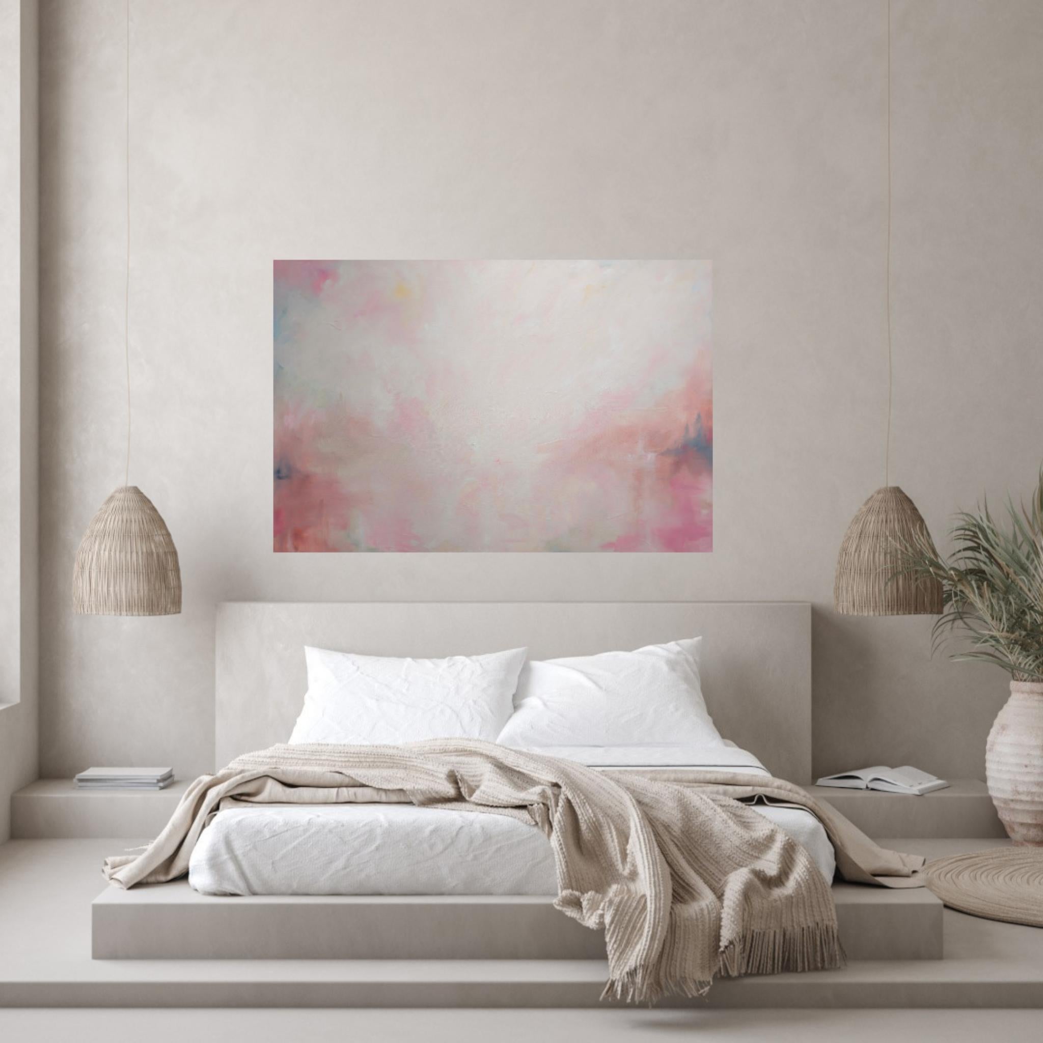 Celestial - Large white and pink minimalist abstract landscape painting For Sale 6