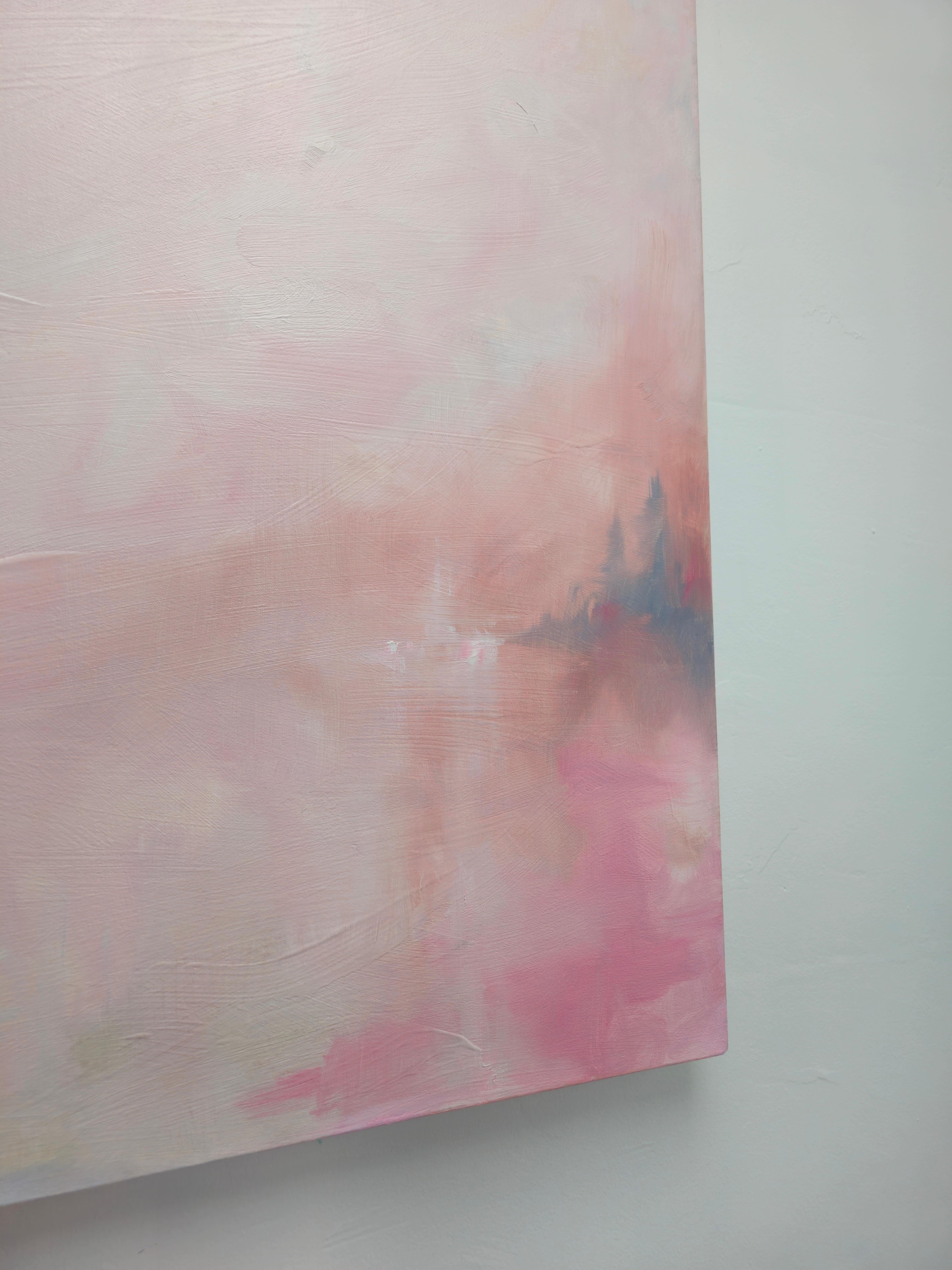 Celestial - Large white and pink minimalist abstract landscape painting For Sale 4