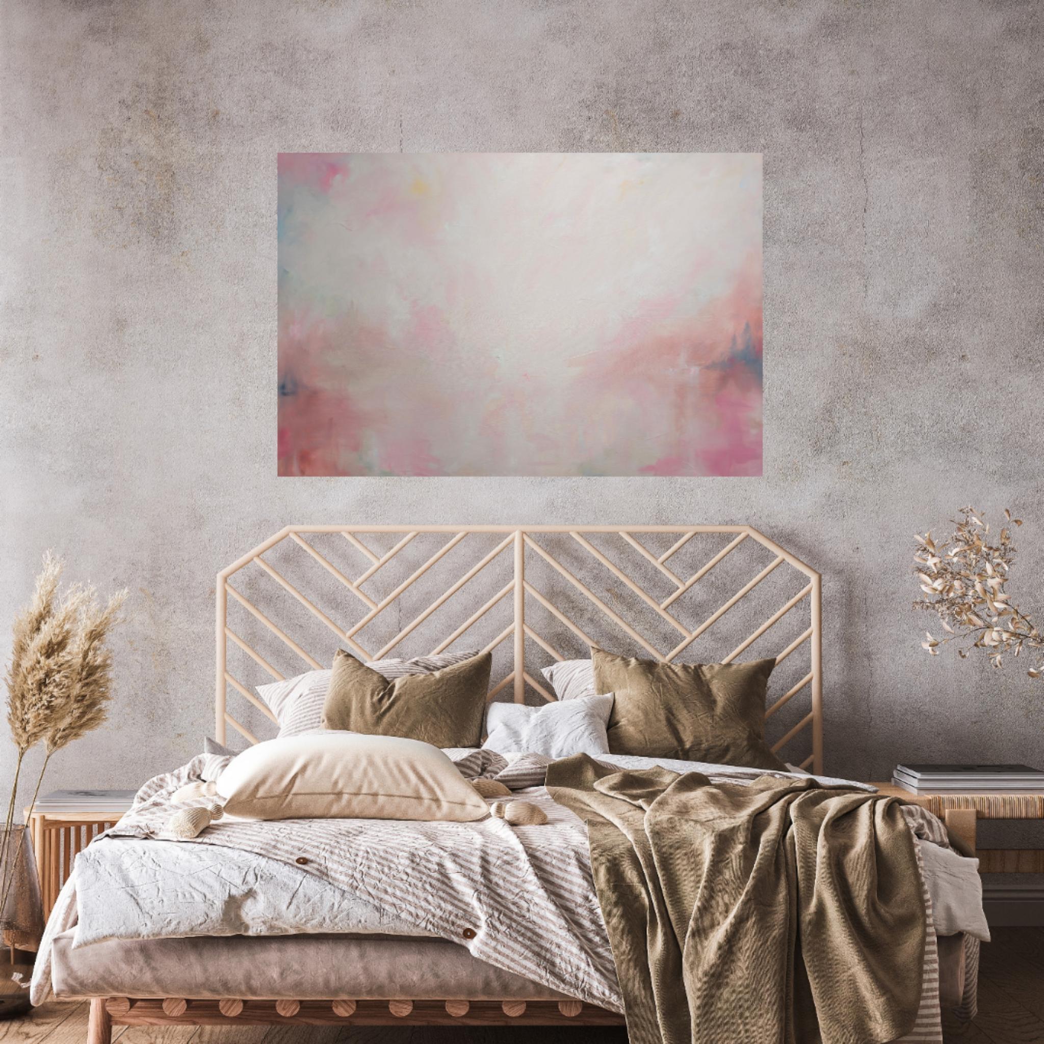 Celestial - Large white and pink minimalist abstract landscape painting For Sale 7