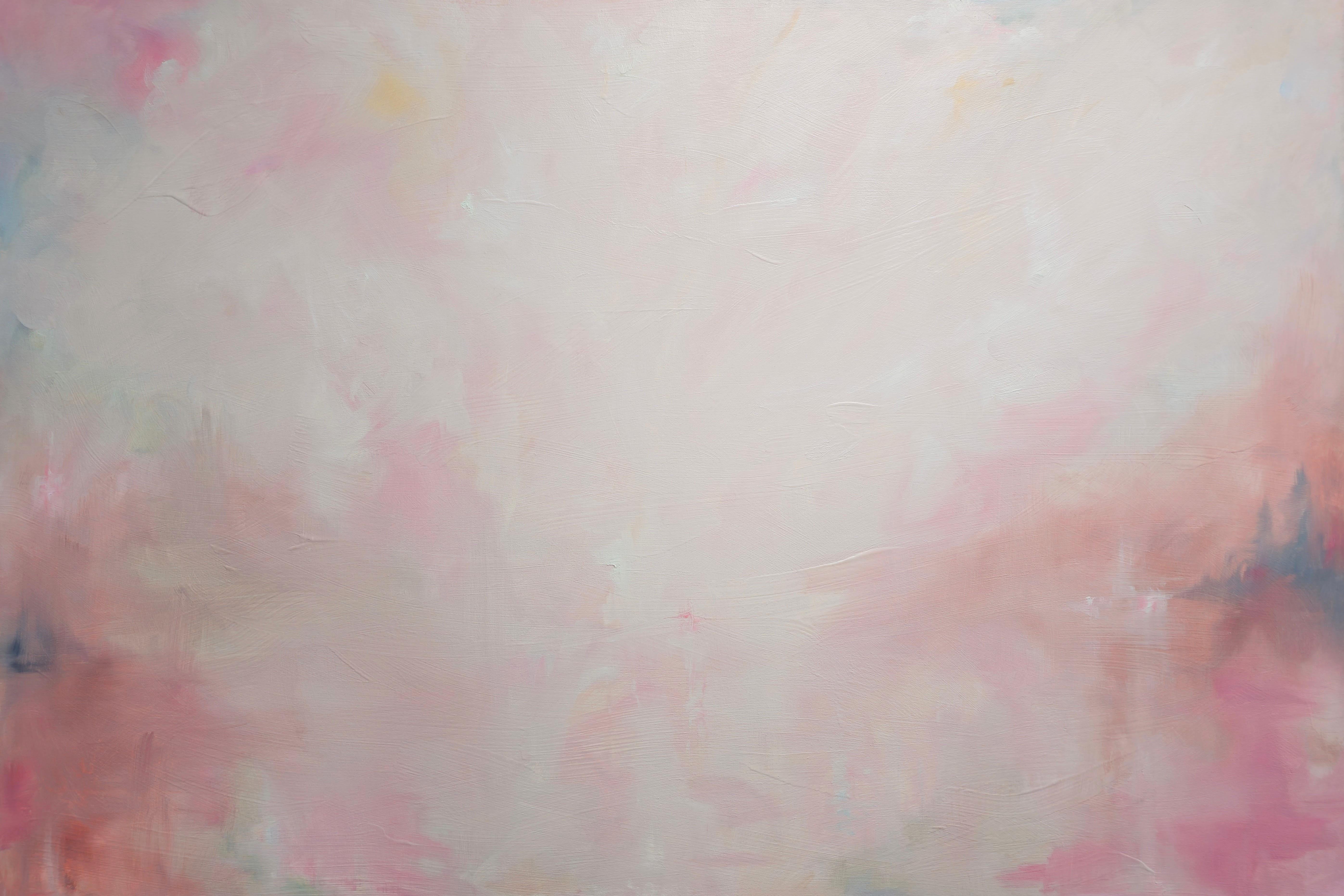 Jennifer L. Baker Landscape Painting - Celestial - Large white and pink minimalist abstract landscape painting