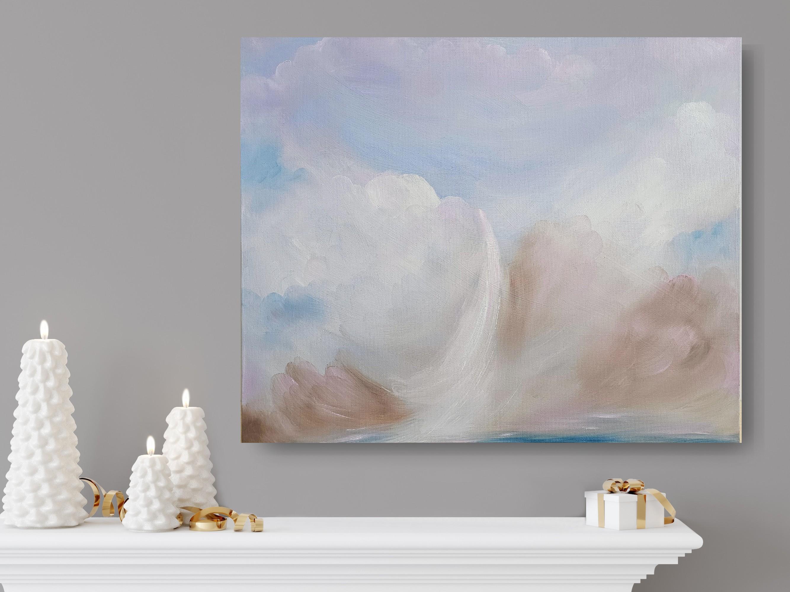 Cold and Snow and Wind and Pink Skies - Atmospheric abstract winter landscape (Zeitgenössisch), Painting, von Jennifer L. Baker