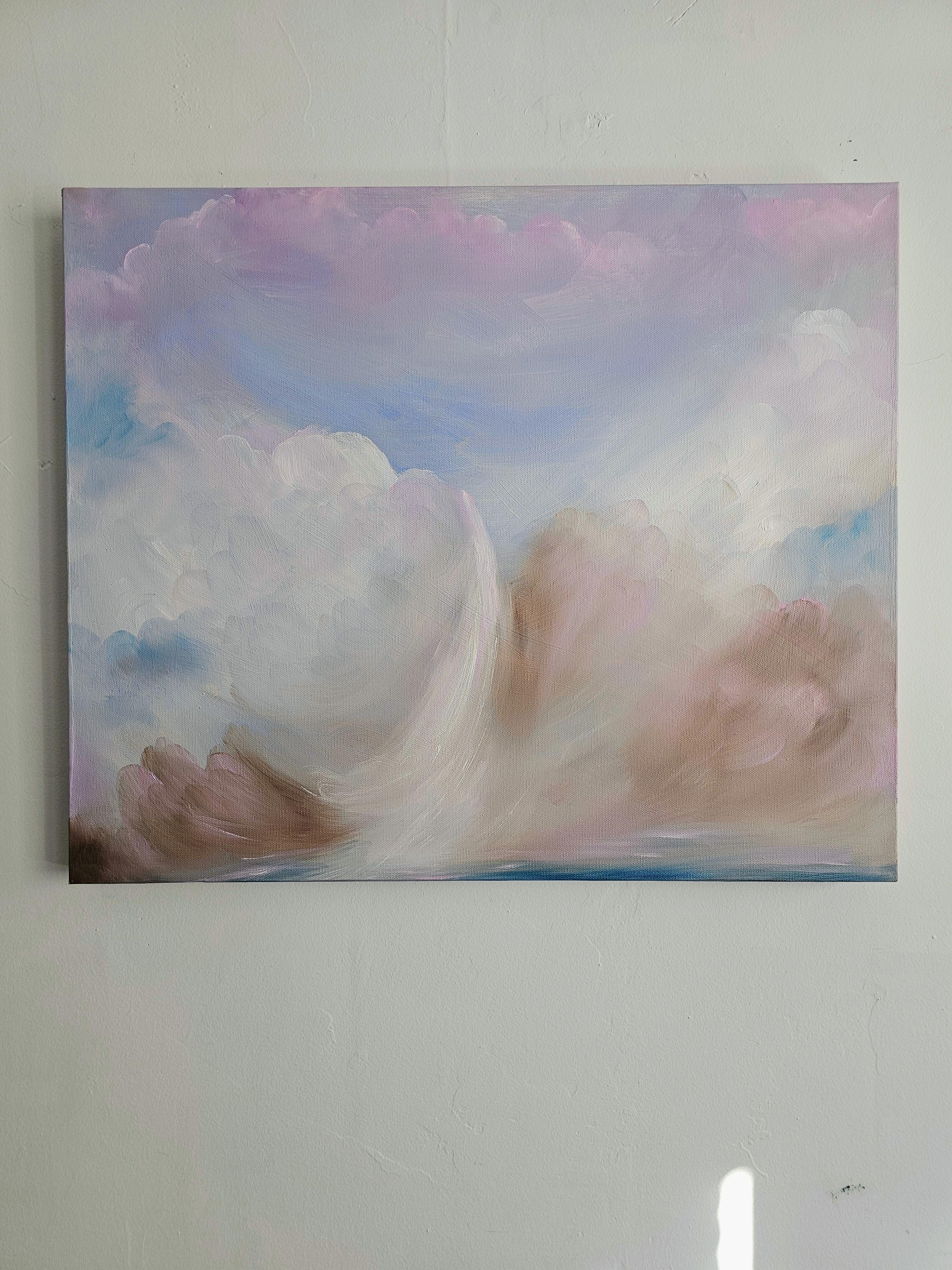 Kälte und Schnee und Wind und rosa Himmel - Atmosphärische abstrakte Winterlandschaft (Zeitgenössisch), Painting, von Jennifer L. Baker