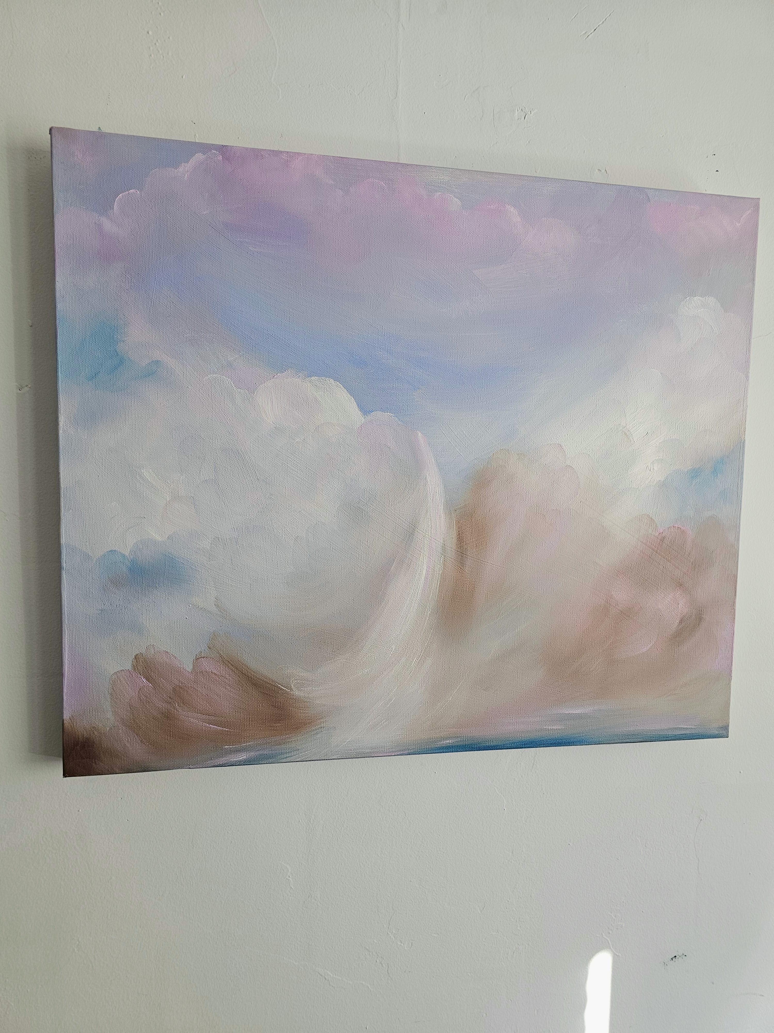 Kälte und Schnee und Wind und rosa Himmel - Atmosphärische abstrakte Winterlandschaft (Grau), Landscape Painting, von Jennifer L. Baker