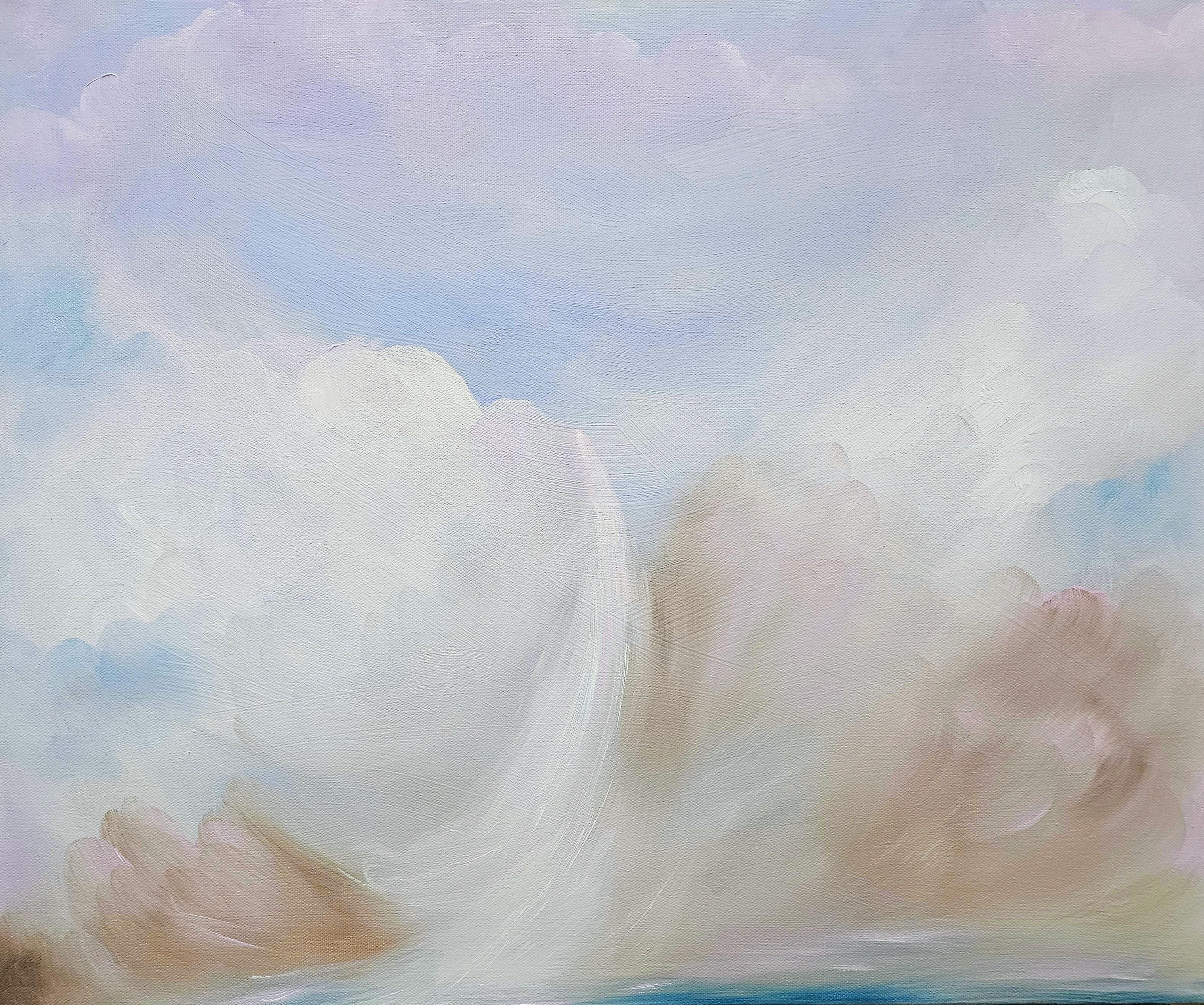 Cold and Snow and Wind and Pink Skies - Atmospheric abstract winter landscape – Painting von Jennifer L. Baker