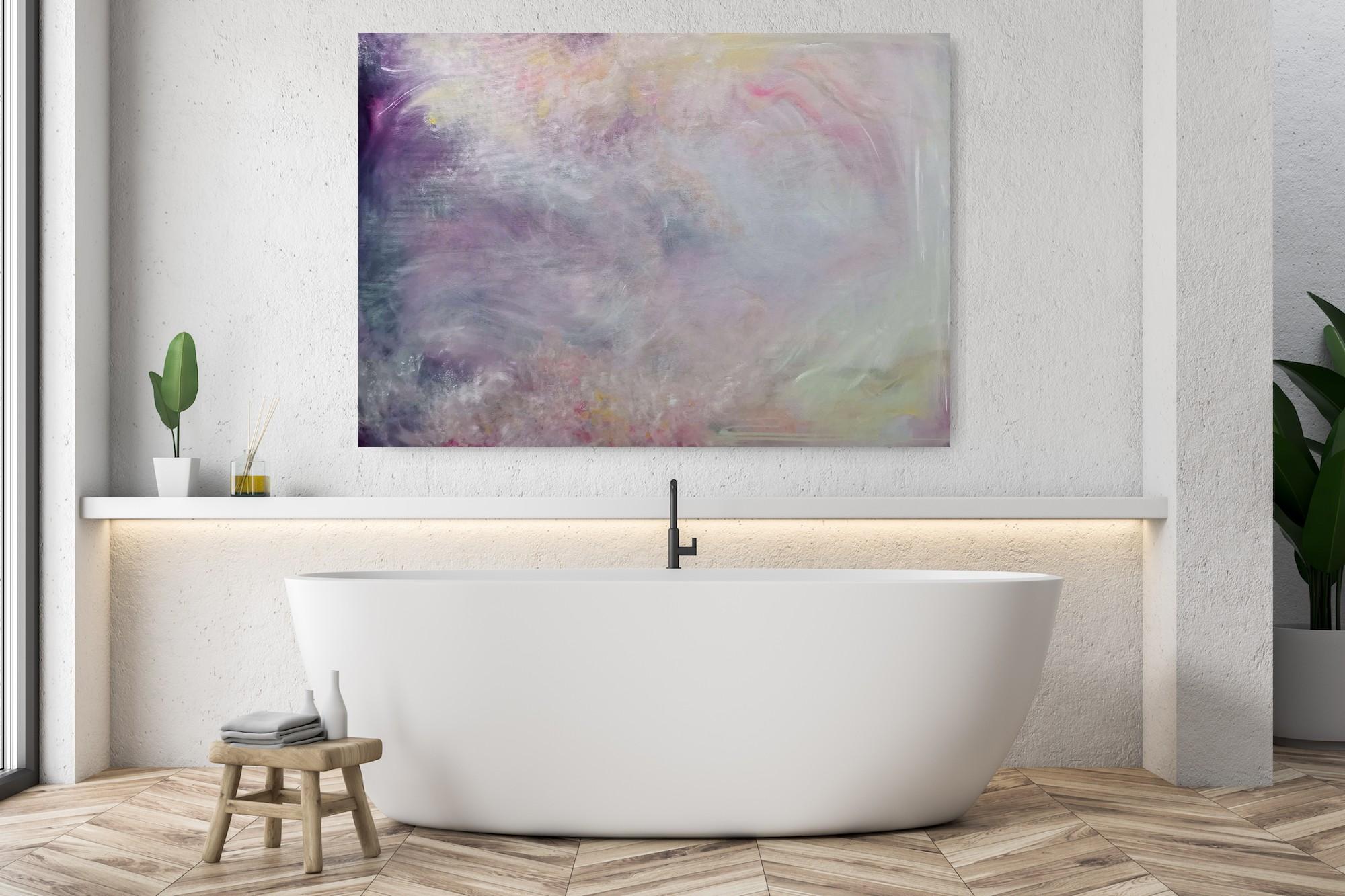 Crimson und Kleeblatt - Ätherisches abstraktes Gemälde in Rosa und Violett – Painting von Jennifer L. Baker