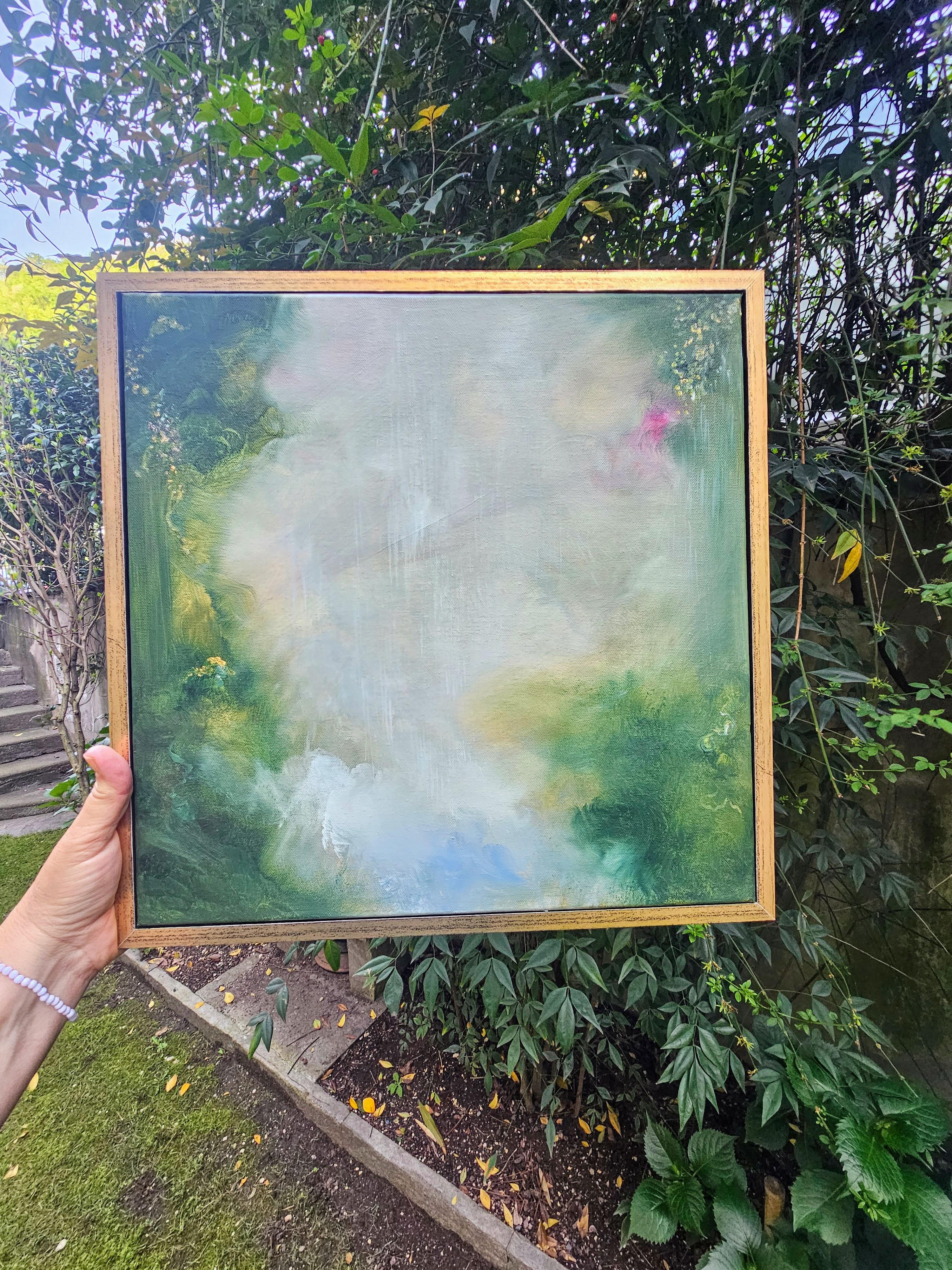 Enchanted - Framed abstract green nature painting For Sale 1