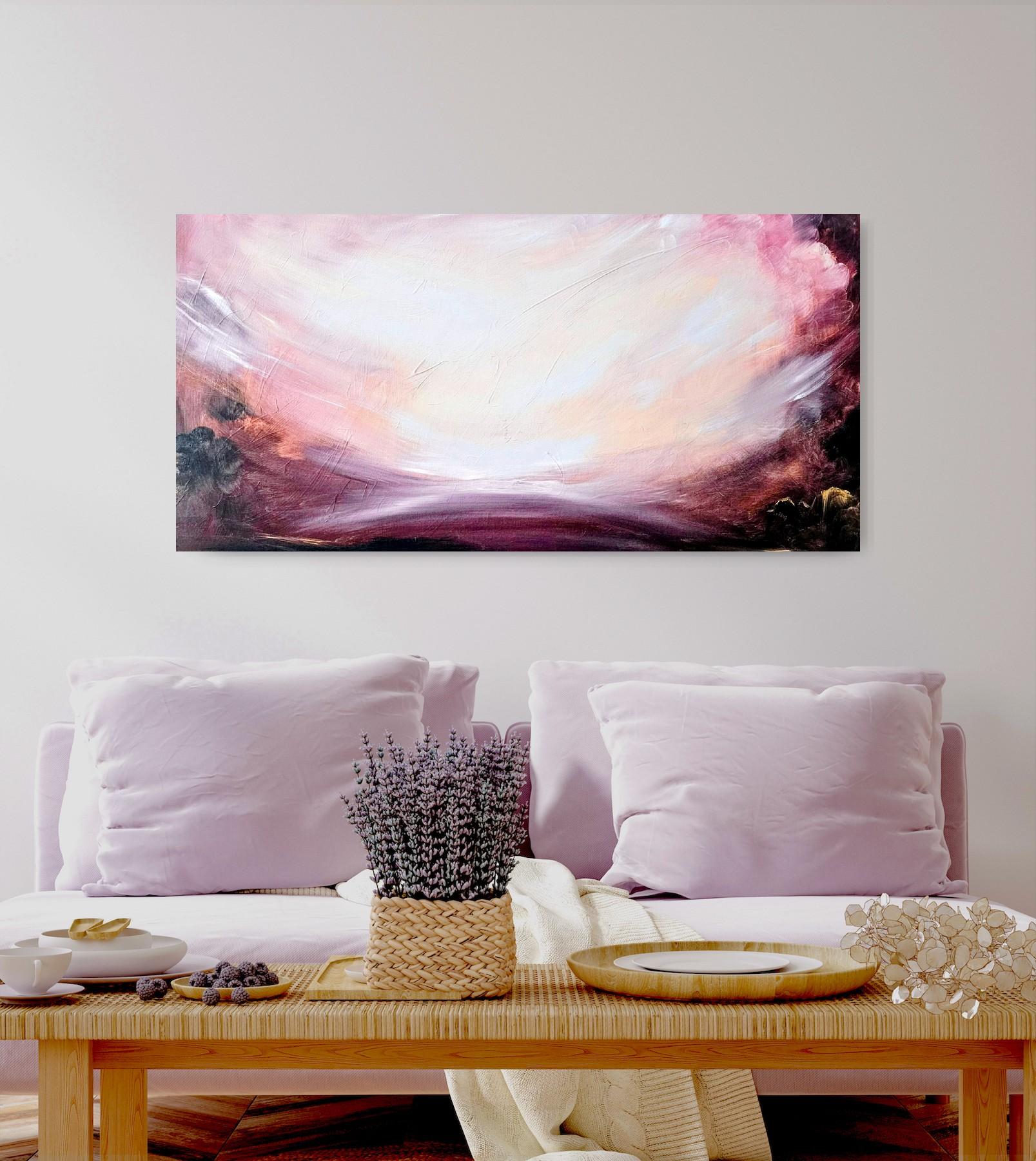 Eternal Etna - Dramatic abstract landscape sky painting - Gray Abstract Painting by Jennifer L. Baker