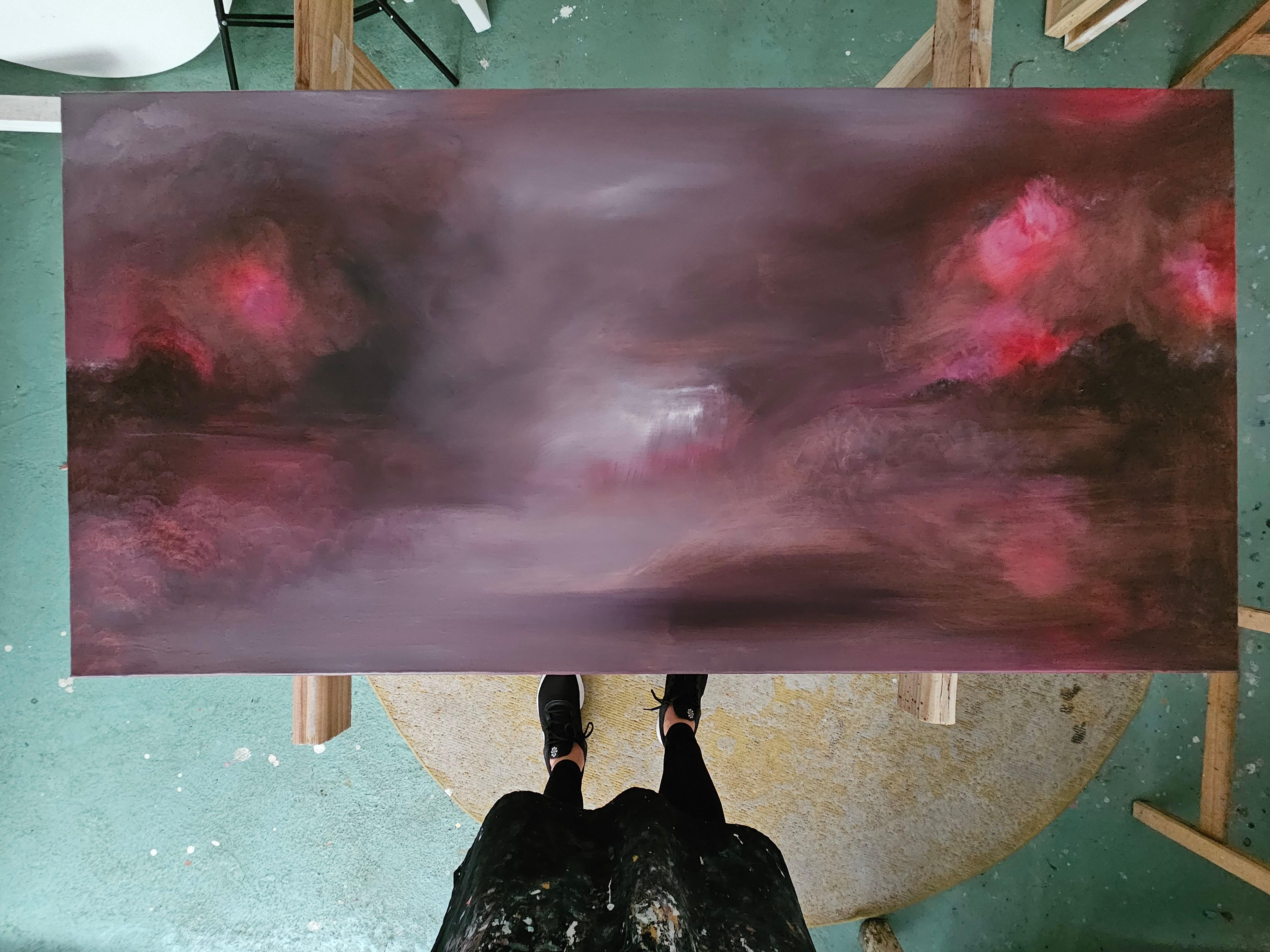 L'Etna che sale - Paesaggio astratto drammatico - Abstract Painting Marrone di Jennifer L. Baker