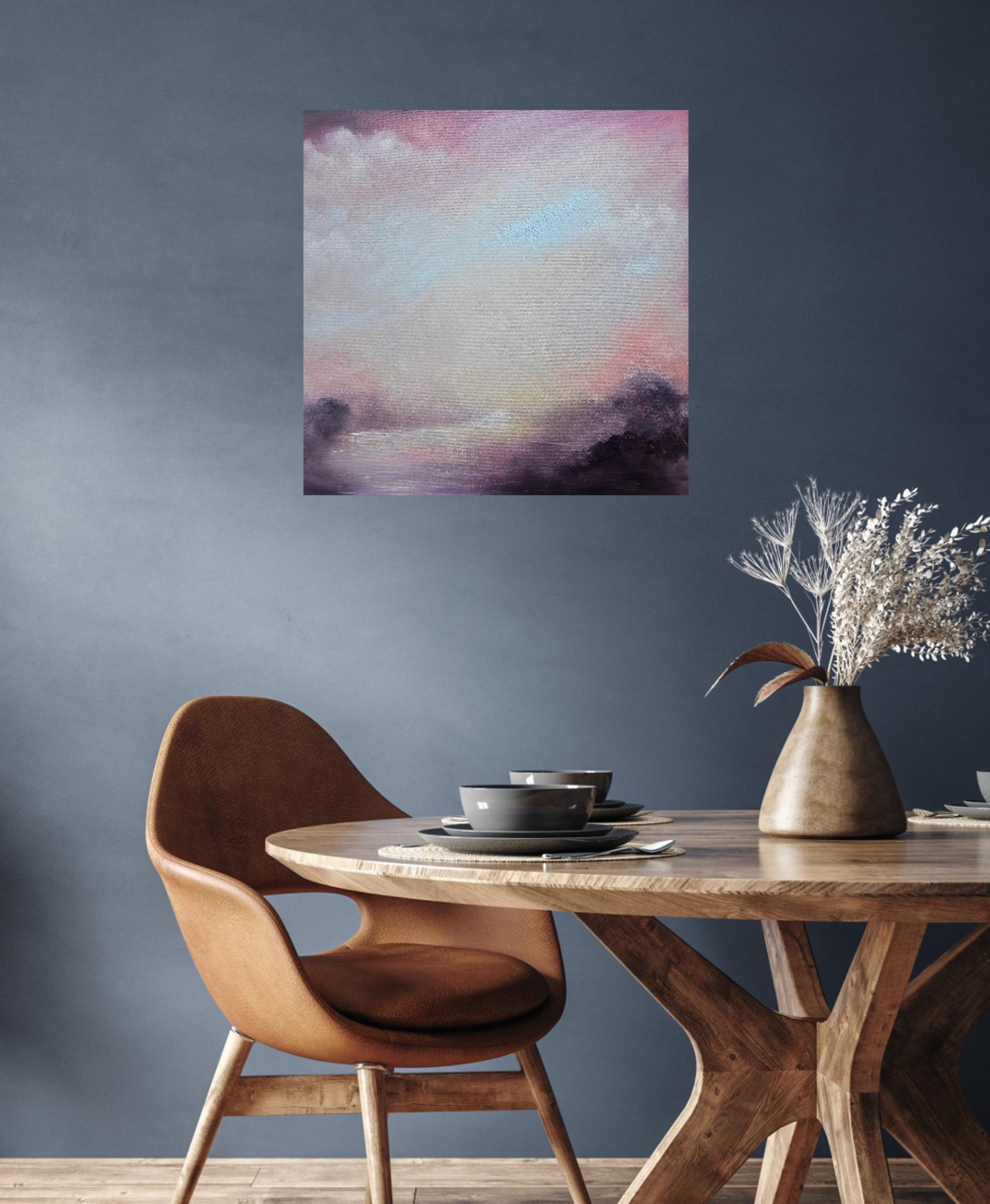 Evocation of the dawn - Soft abstract landscape painting For Sale 6