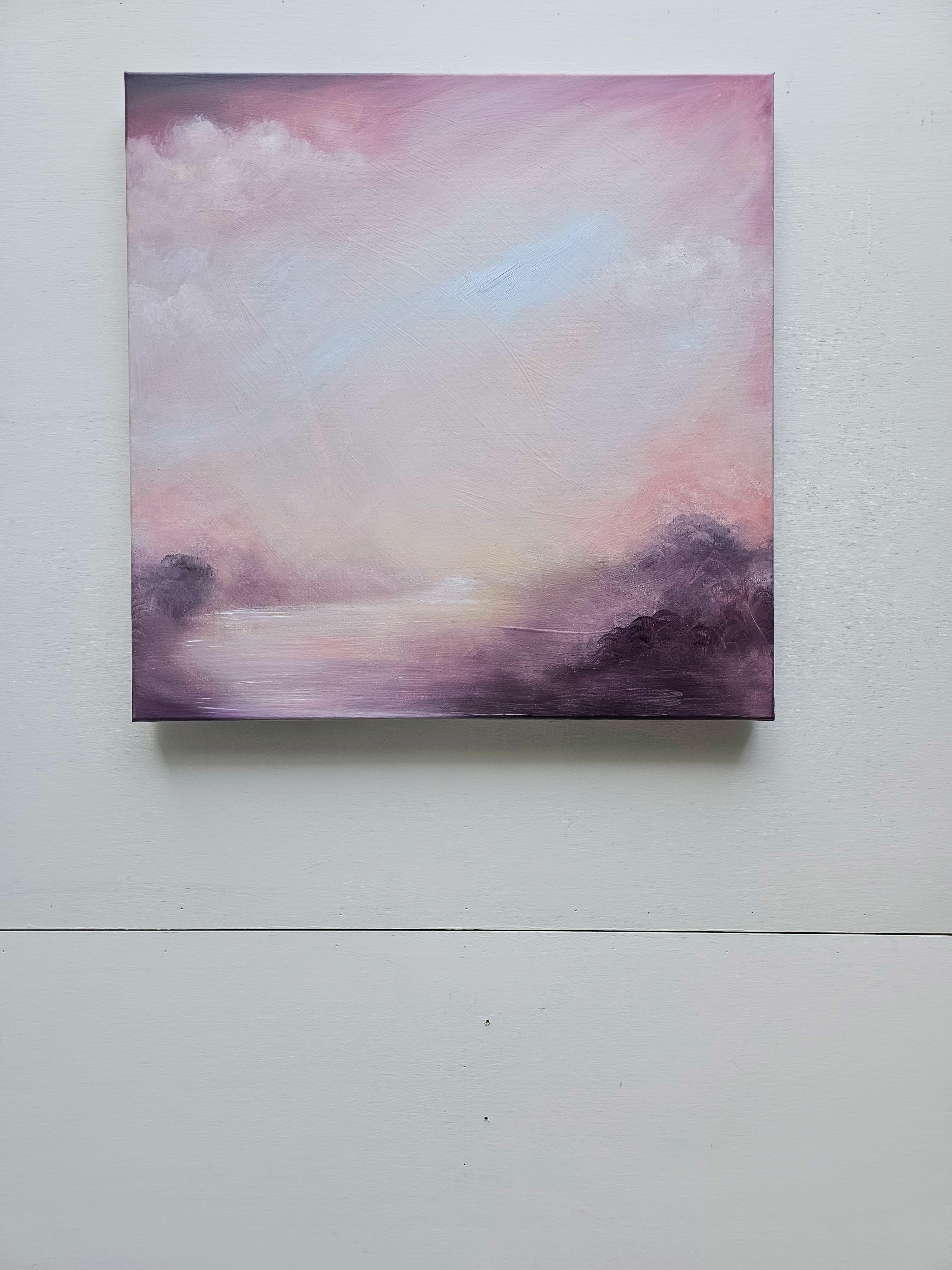 Evocation of the dawn - Soft abstract landscape painting For Sale 4