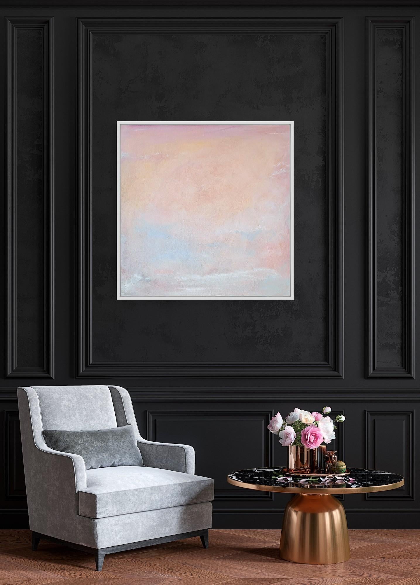 Prima luce - Quadro atmosferico etereo del cielo astratto a pastello - Abstract Painting Beige di Jennifer L. Baker