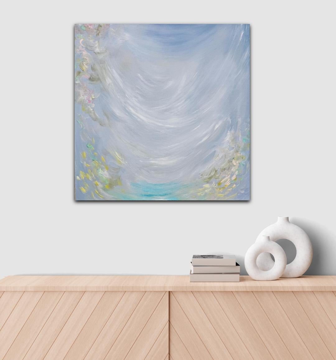 Gathering Wildflowers - Piccolo dipinto floreale astratto da sogno - Painting di Jennifer L. Baker