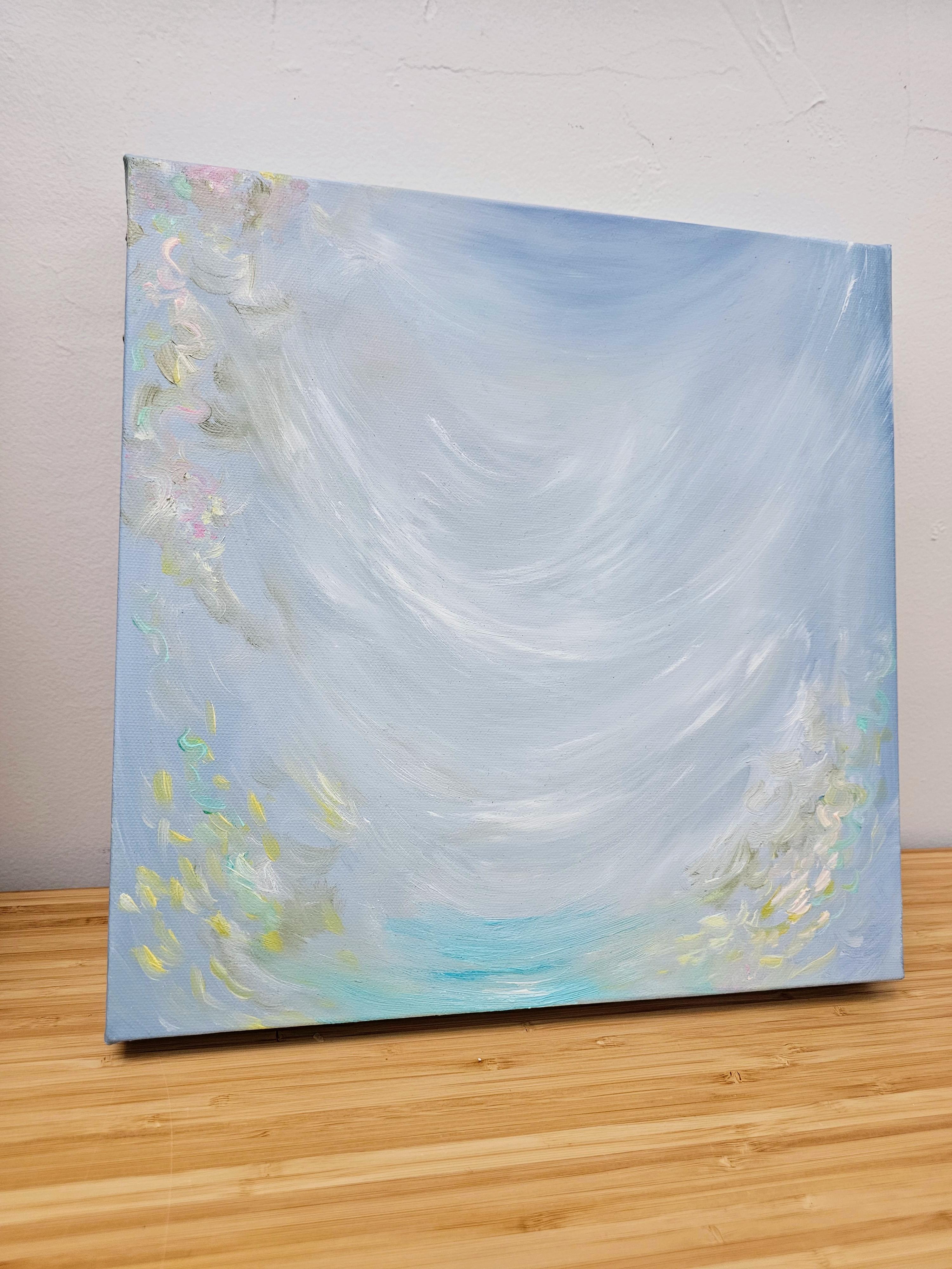 Gathering Wildflowers - Verträumtes kleines abstraktes Blumenbild im Angebot 3