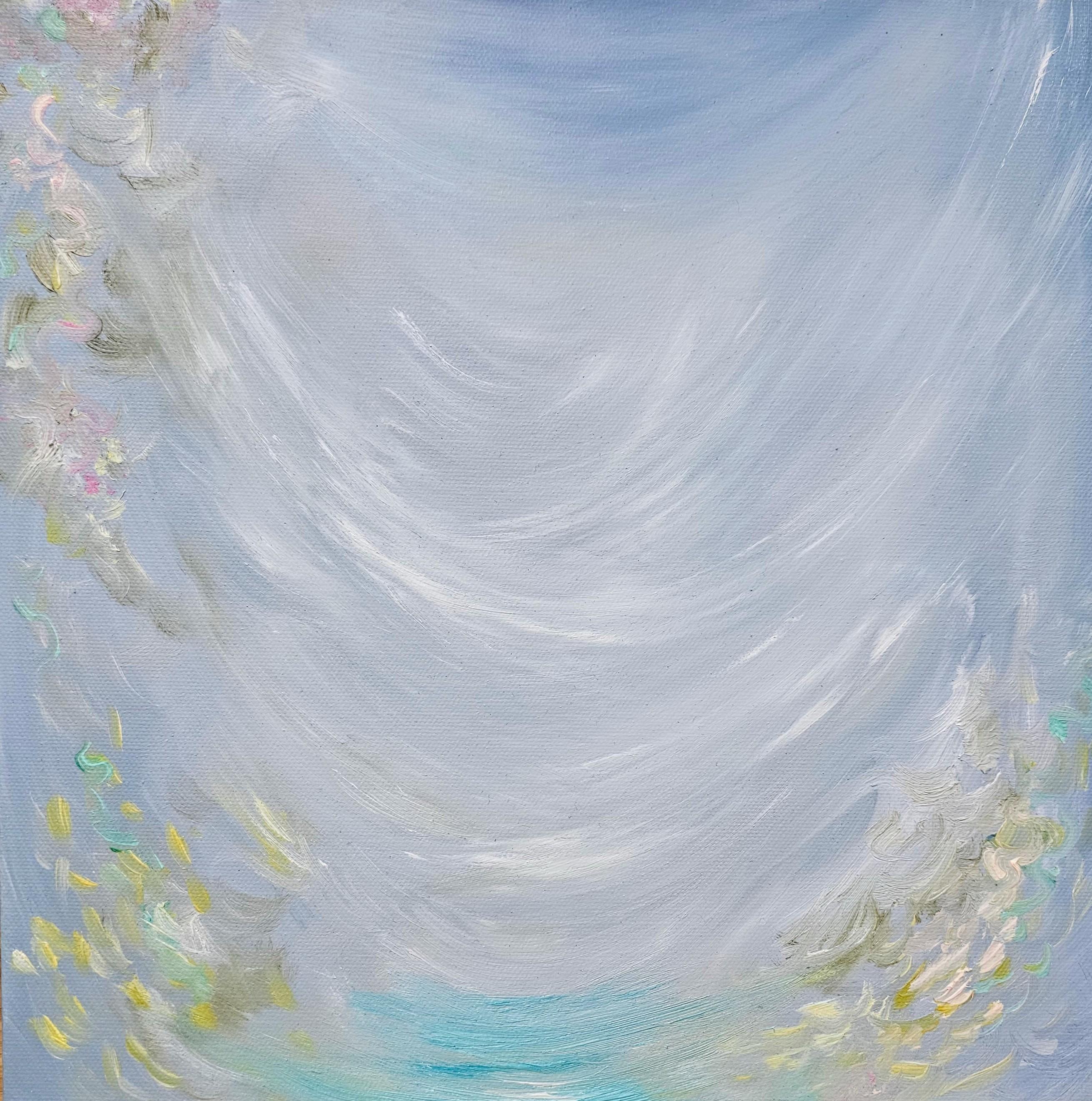 Jennifer L. Baker Abstract Painting – Gathering Wildflowers - Verträumtes kleines abstraktes Blumenbild