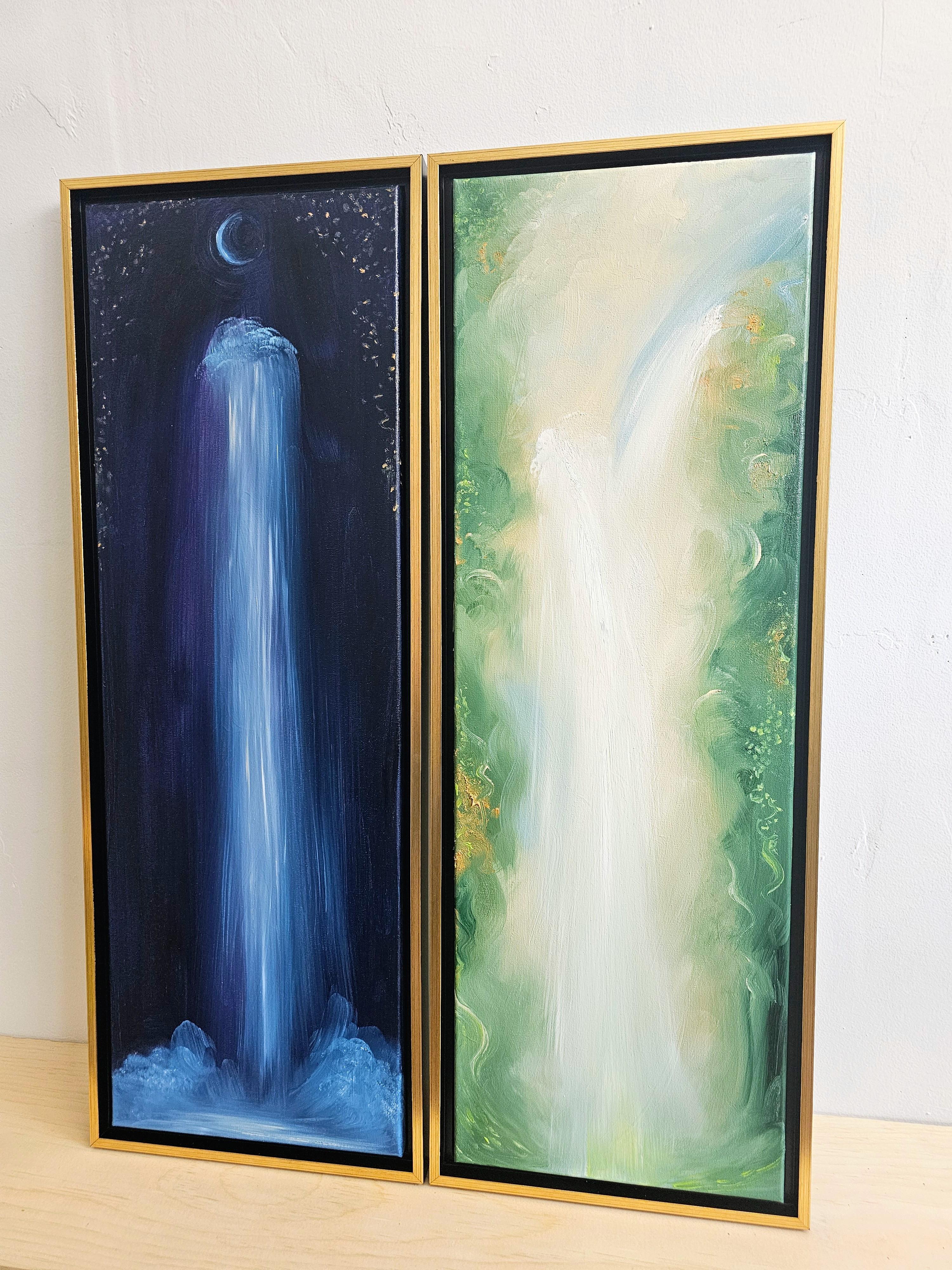 Gemelli - Light and dark abstract landscape diptych set of 2 paintings For Sale 1