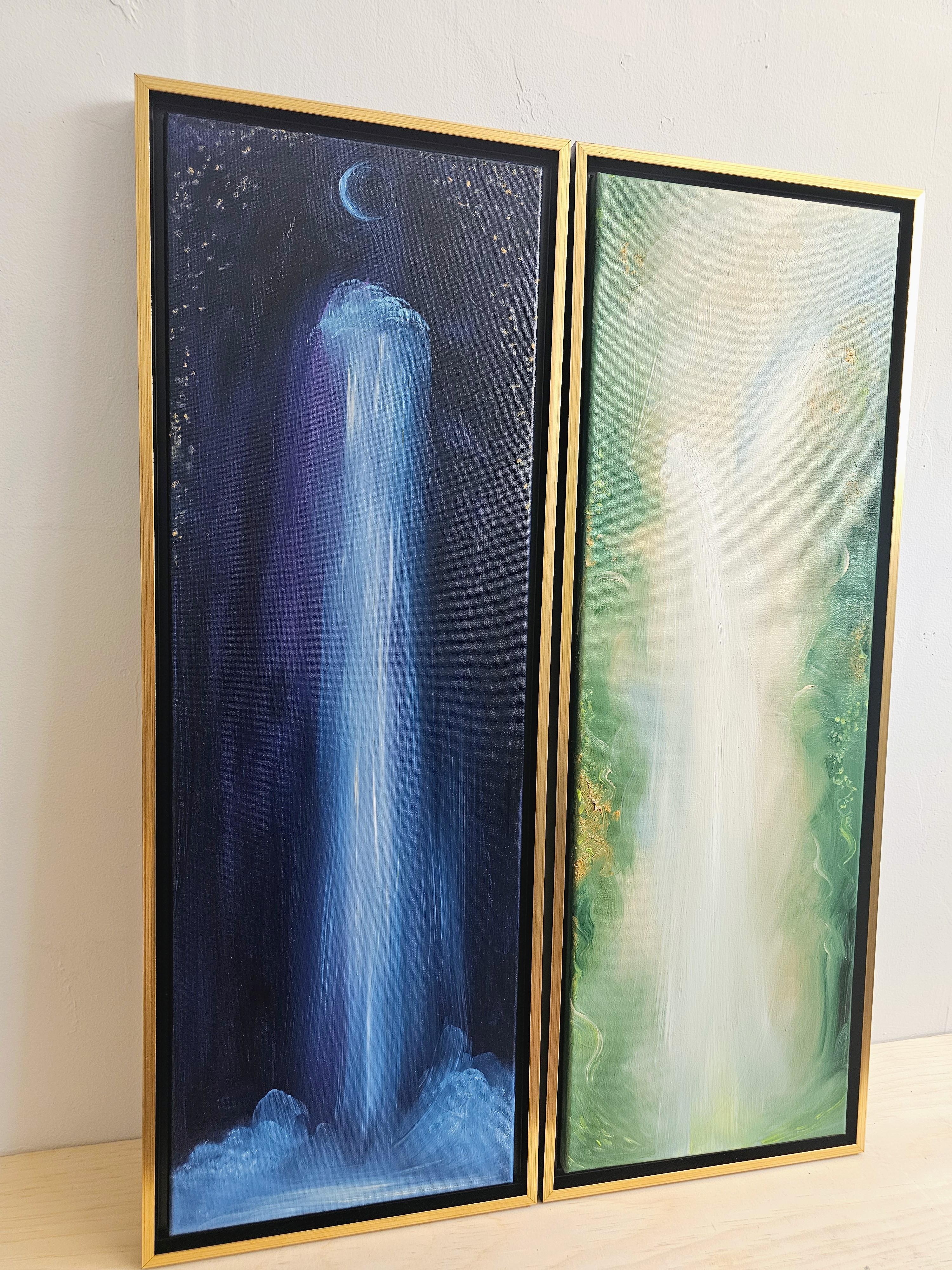 Gemelli - Light and dark abstract landscape diptych set of 2 paintings For Sale 2