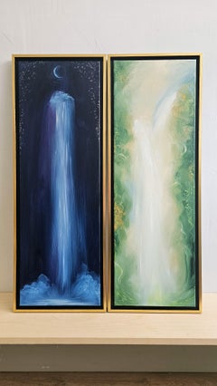 Gemelli - Light and dark abstract landscape diptych set of 2 paintings