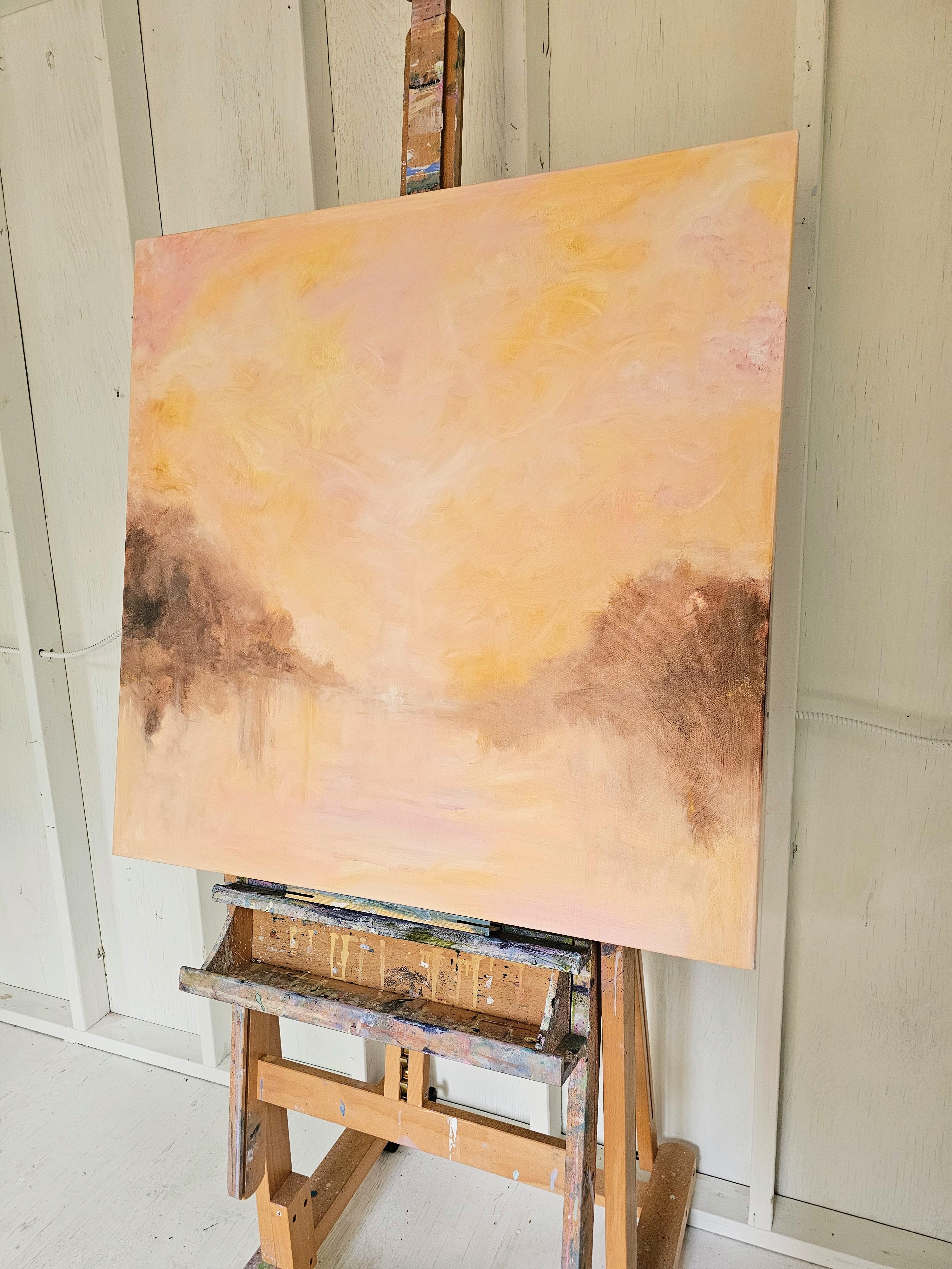 Grand rising - Large peach fuzz color abstract landscape painting For Sale 6