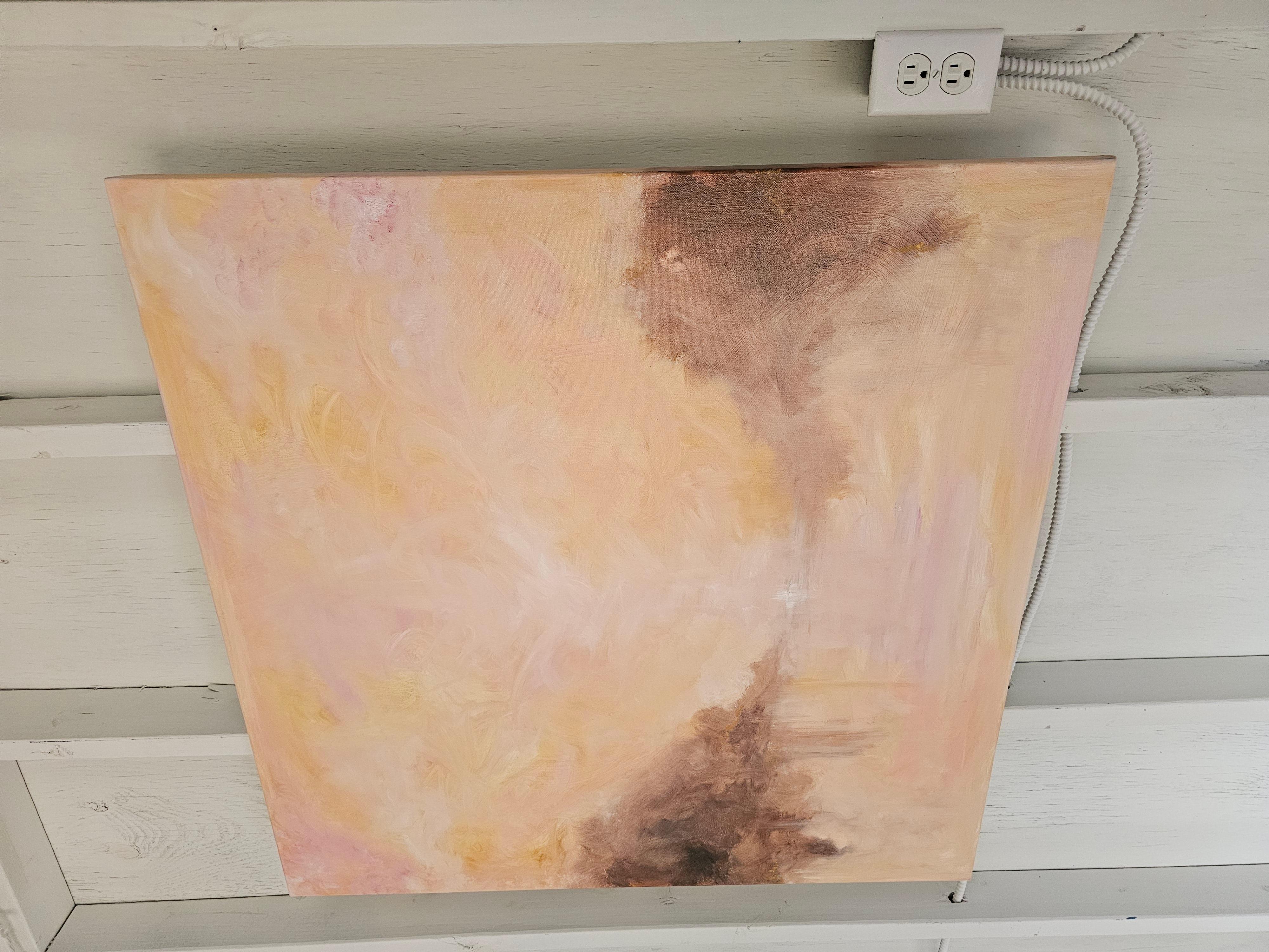 Grand rising - Large peach fuzz color abstract landscape painting For Sale 9