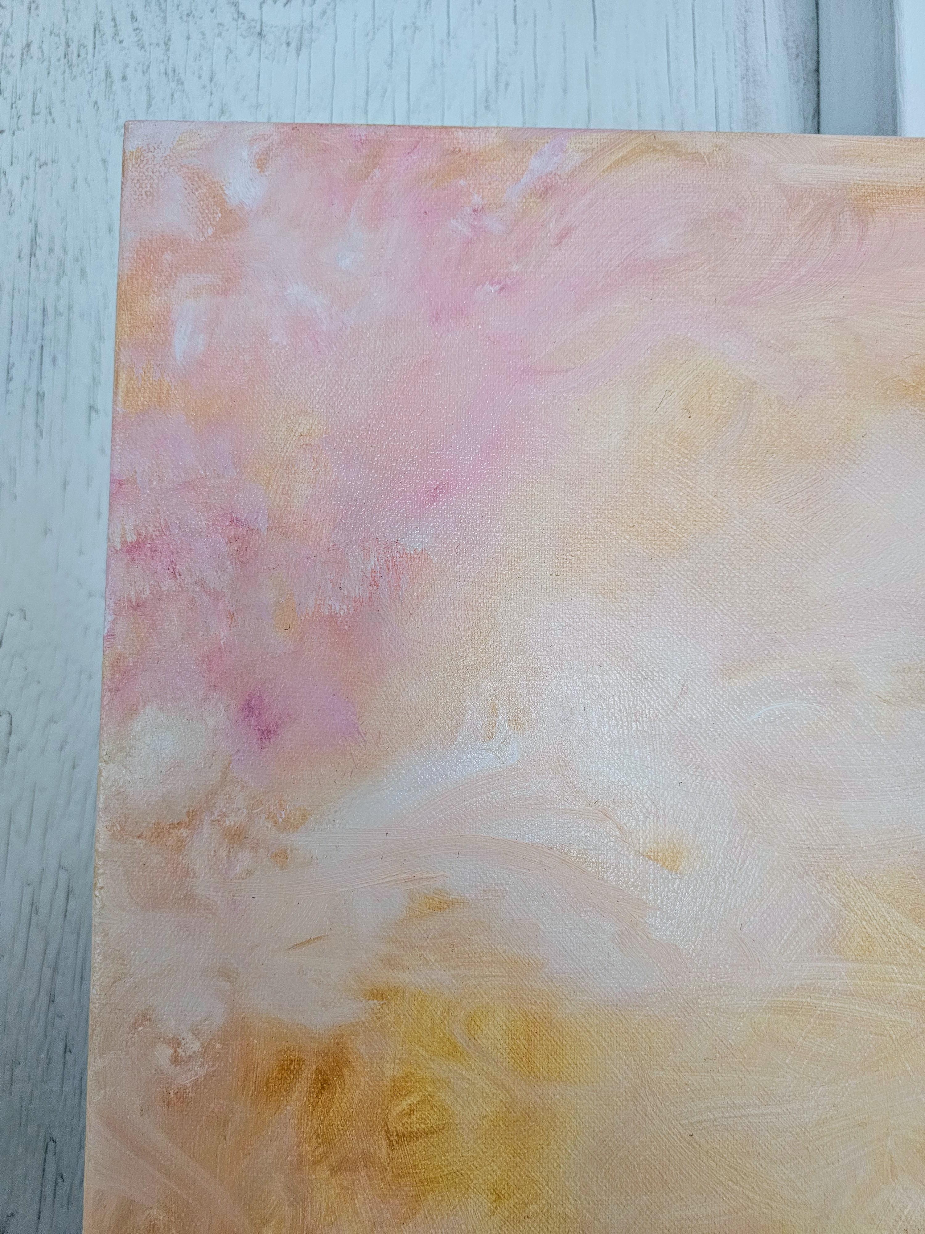 Grand rising - Large peach fuzz color abstract landscape painting For Sale 11