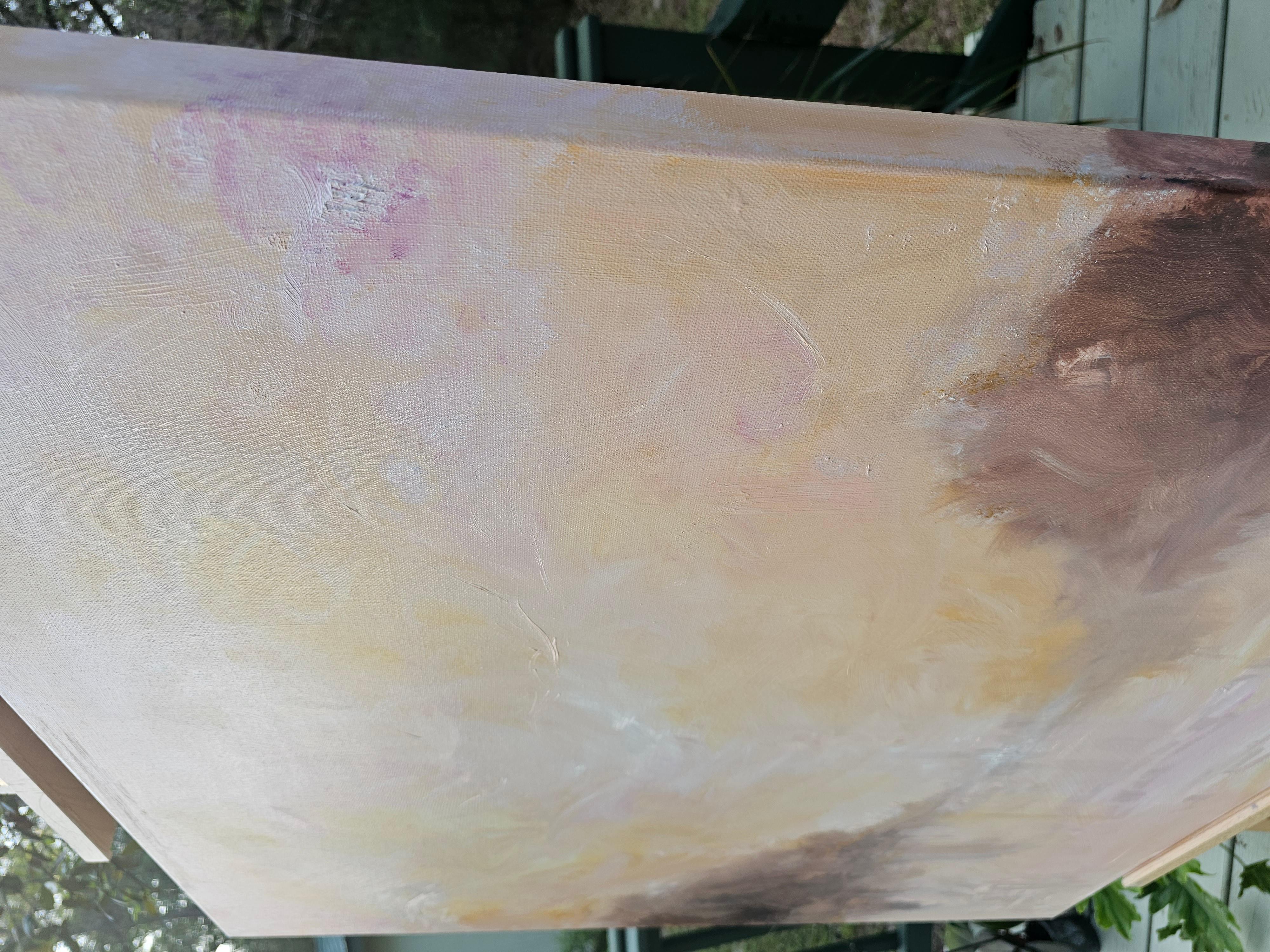 Grand rising - Large peach fuzz color abstract landscape painting For Sale 4