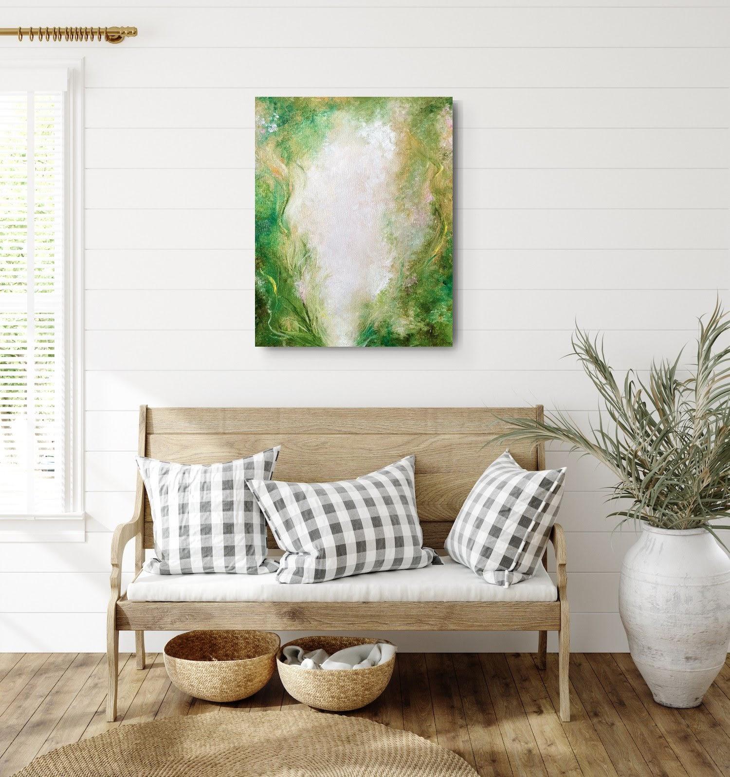 Haven - Green abstract floral painting For Sale 5